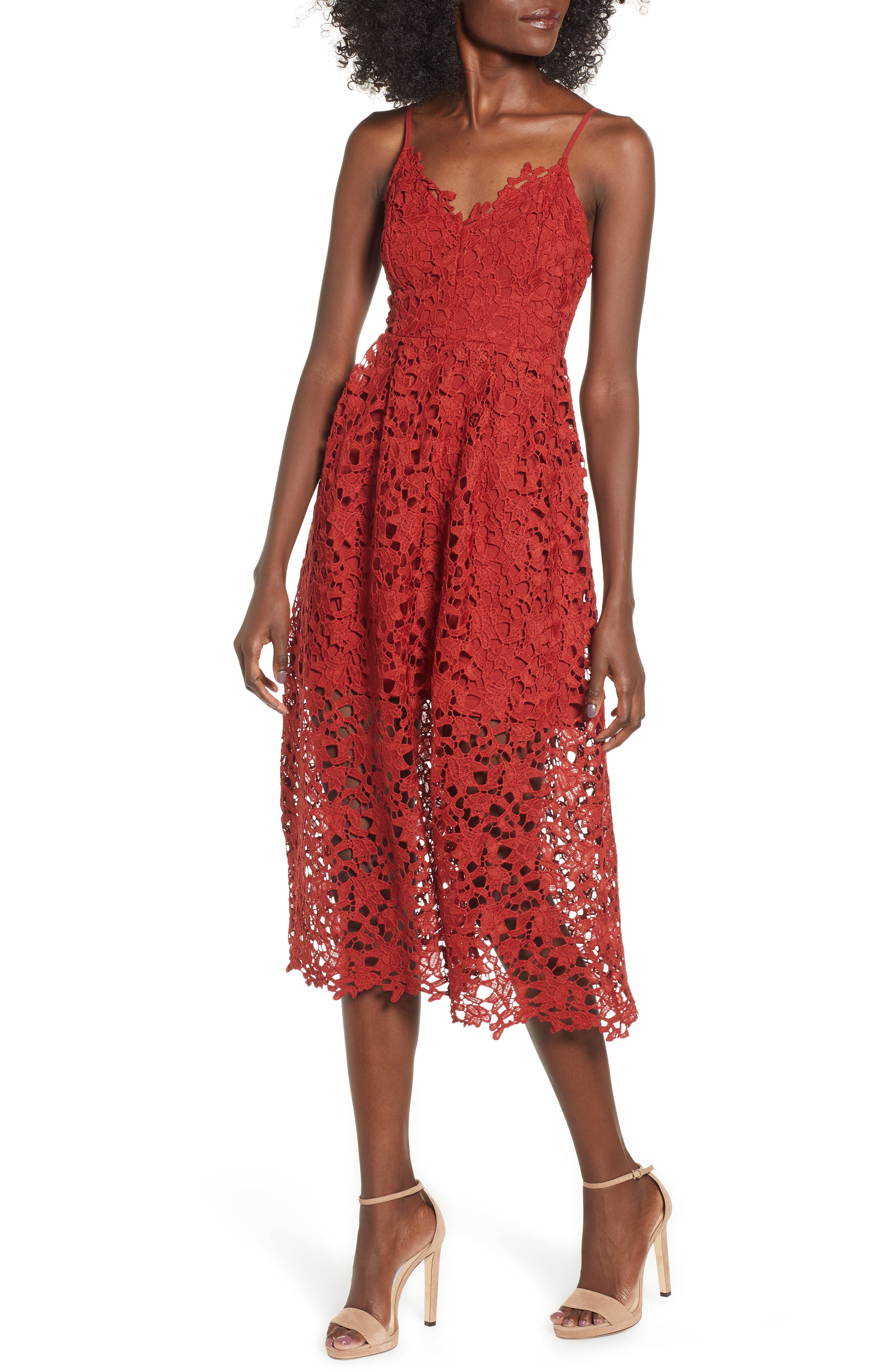 Astr The Label Lace Midi Dress, Brown