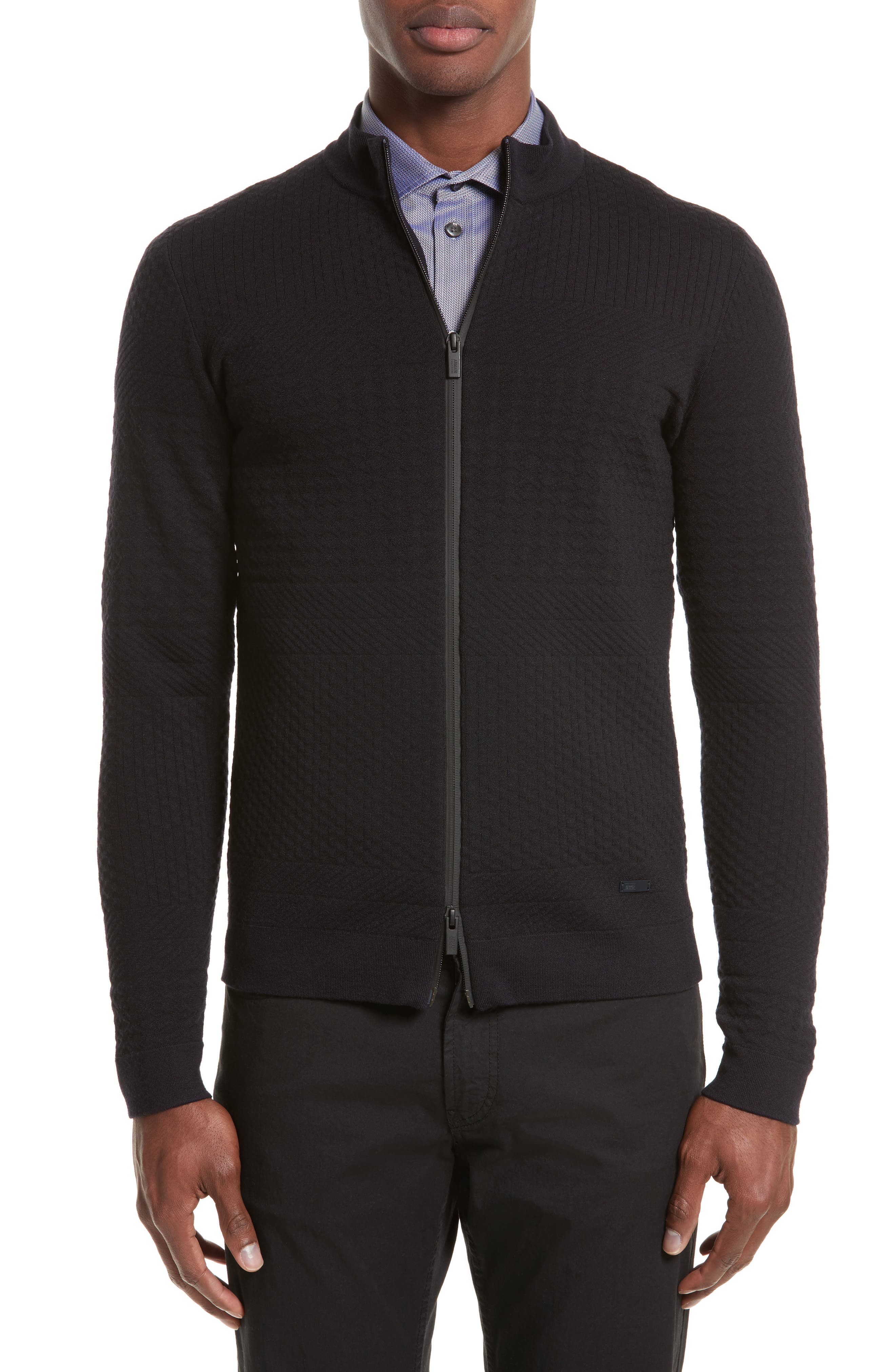 Armani Collezioni Full Zip Jacquard Sweater Nordstrom