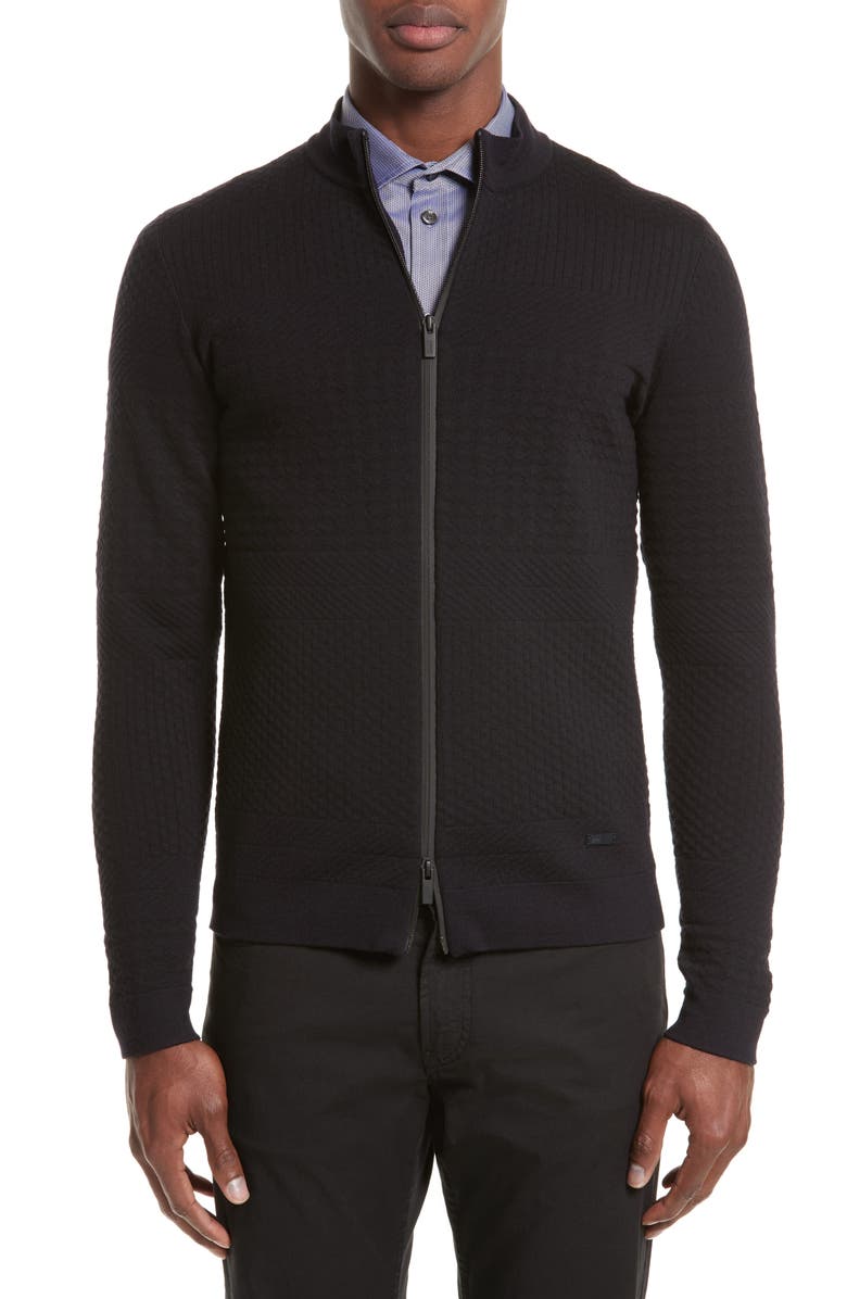 Armani Collezioni Full Zip Jacquard Sweater | Nordstrom