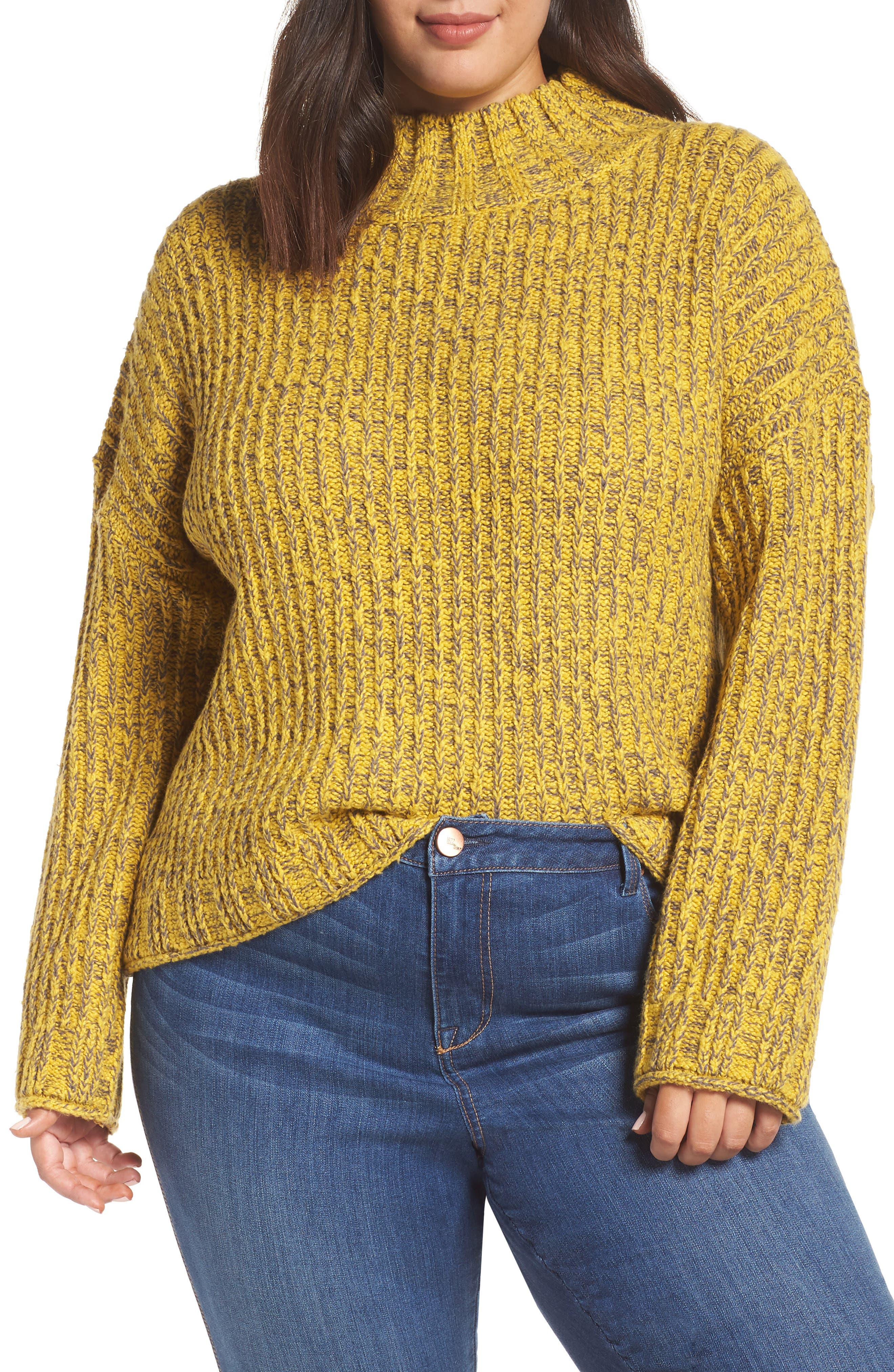 Plus Size Bp. Cozy Stitch Mock Neck Sweater, Yellow
