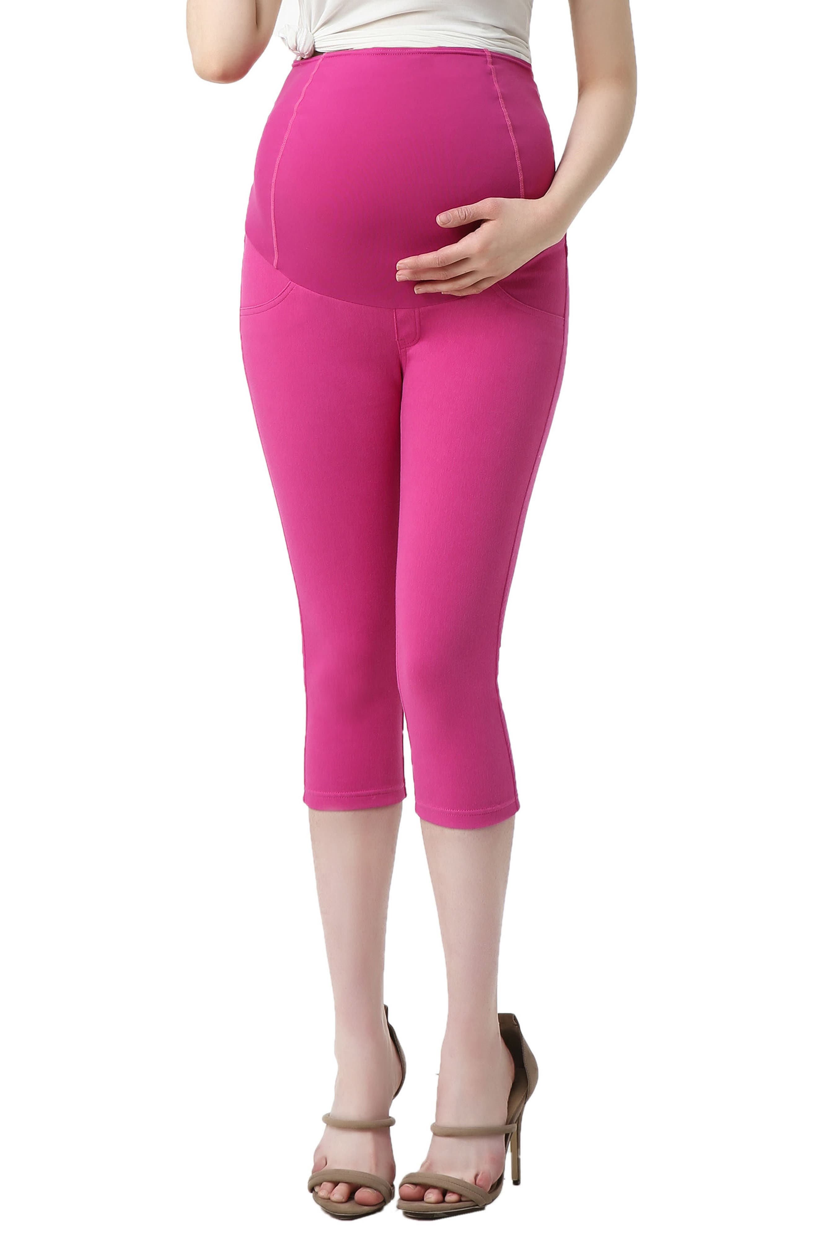 Kimi And Kai Melody Capri Denim Maternity Leggings, Pink