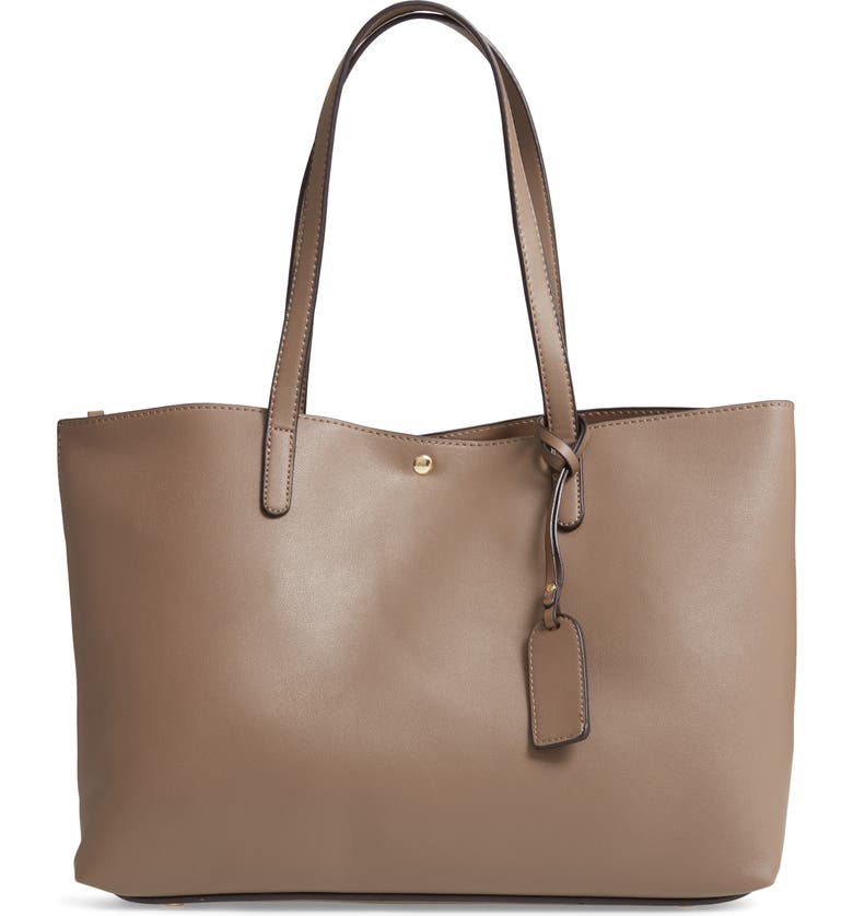 Zeda Faux Leather Tote, Main, color, TAUPE