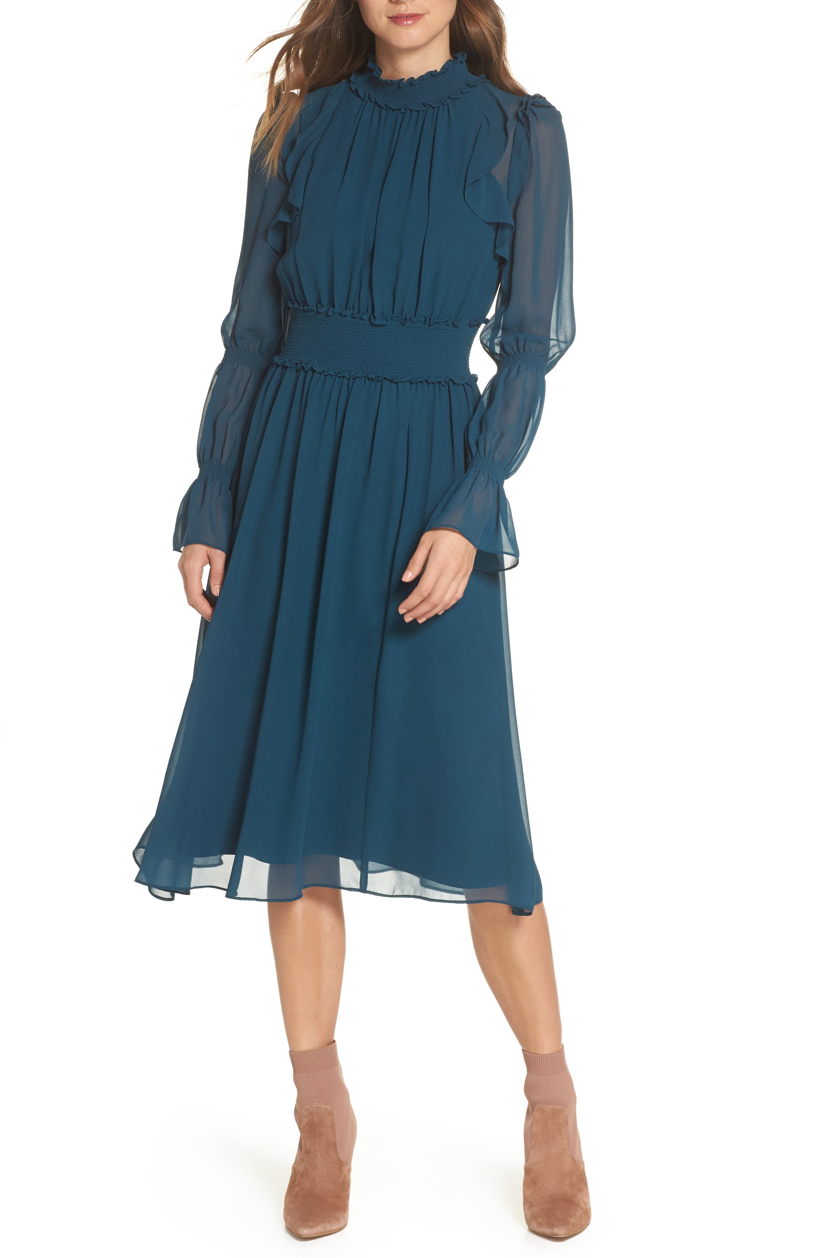 Chelsea28 Ruffle Midi Dress, Blue/green