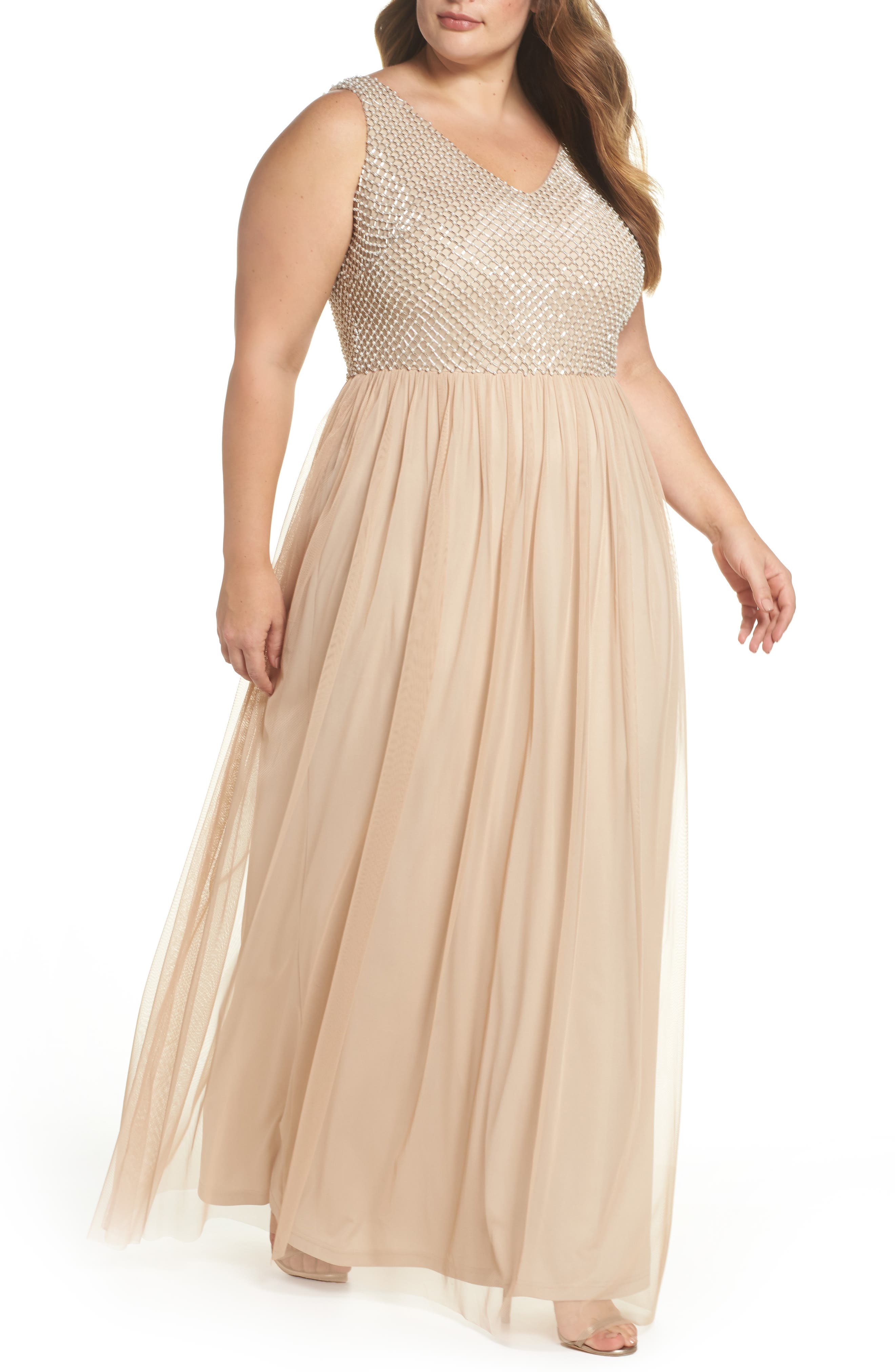 Plus Size Adrianna Papell Beaded & Tulle Gown
