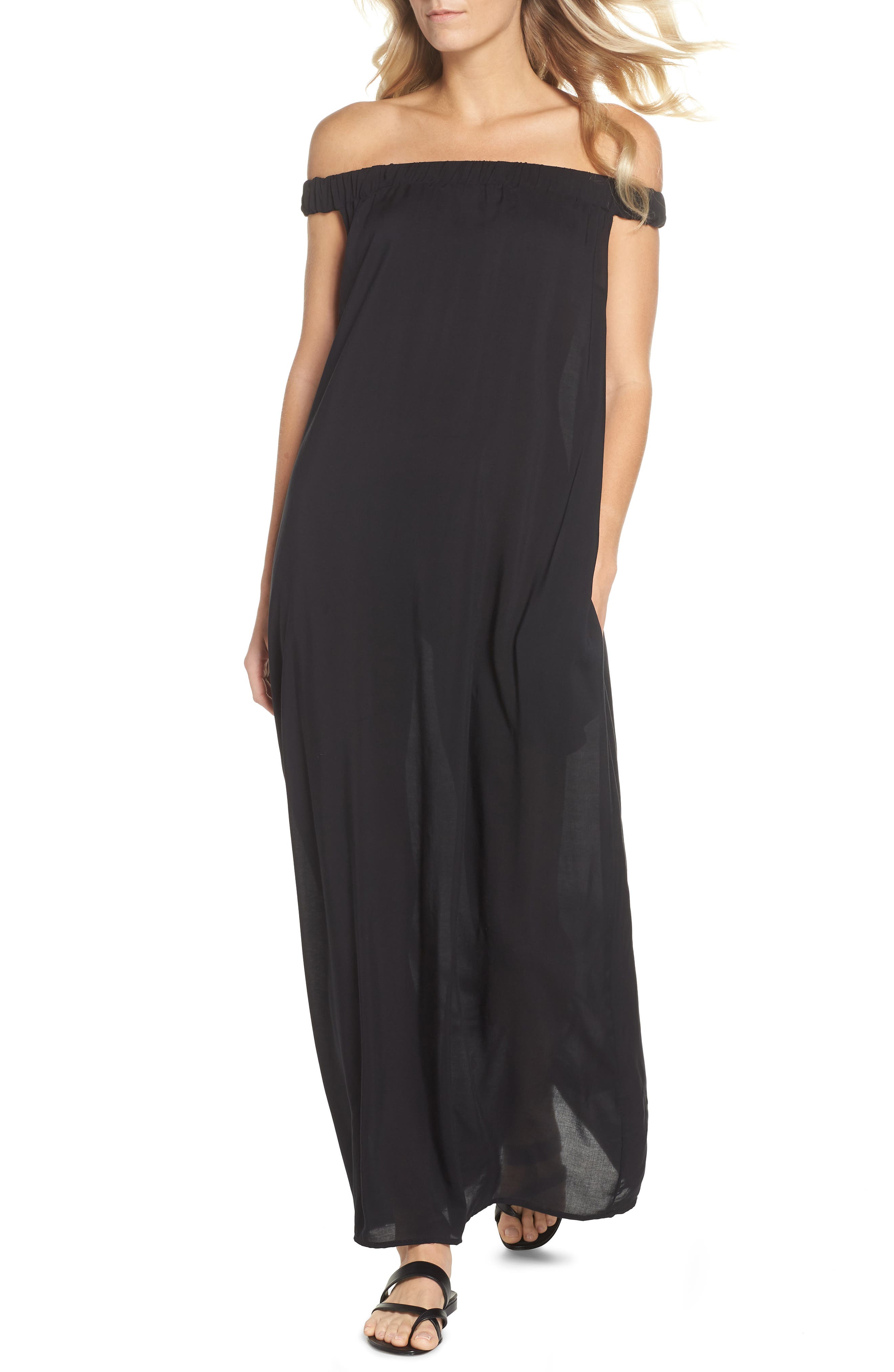 Elan Off The Shoulder Cover-Up Maxi Dress, Black