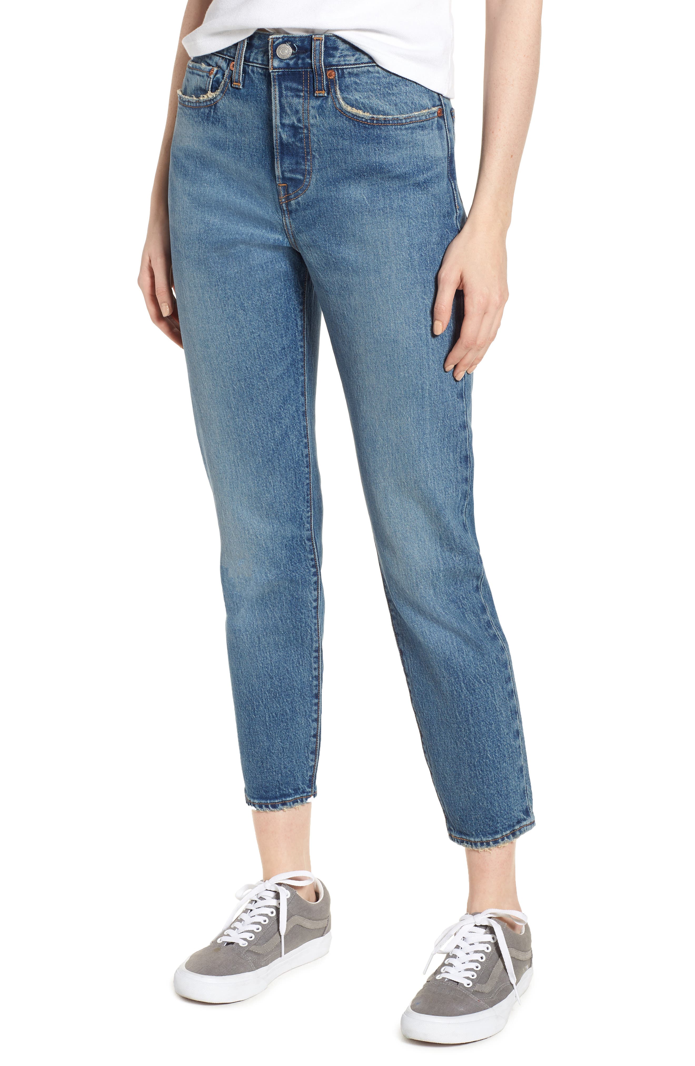 wedgie icon fit ripped high waist ankle jeans