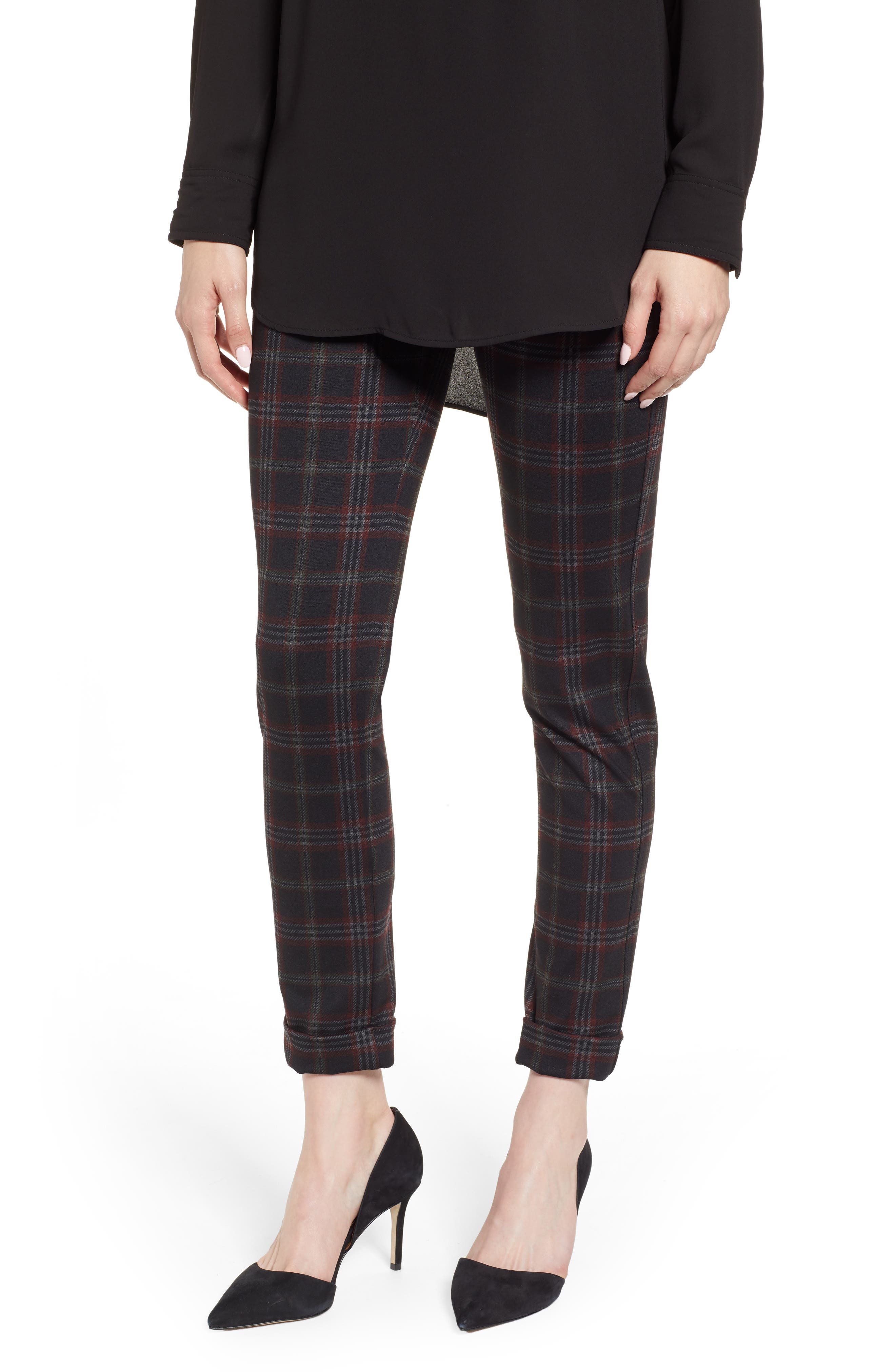 Oroblu Plaid Leggings, Burgundy