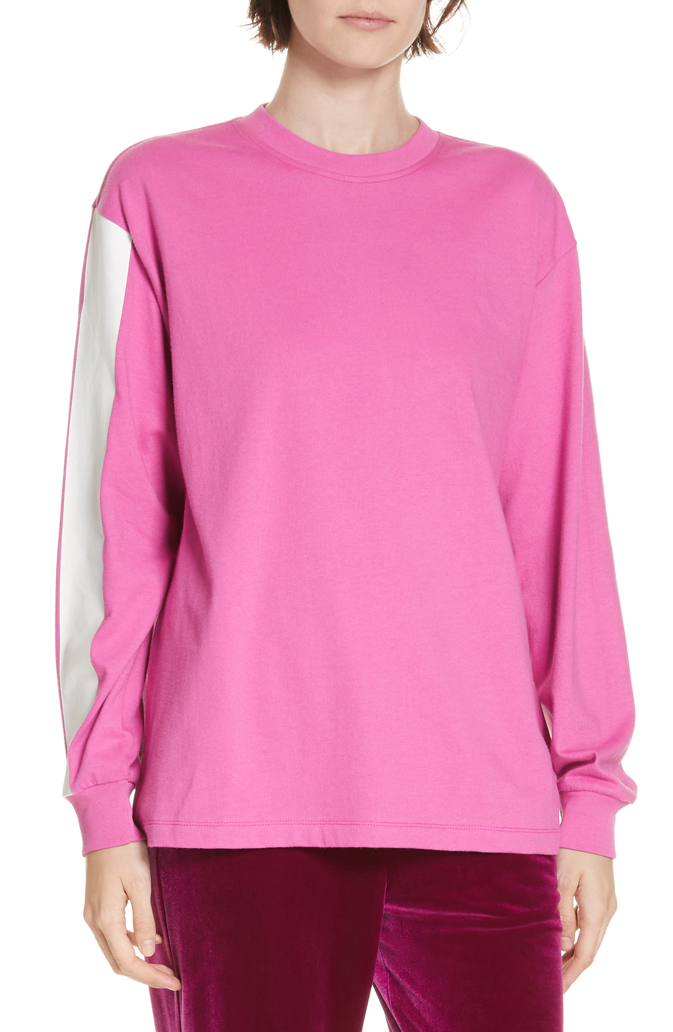 Tibi Stripe Sleeve Tee, Pink