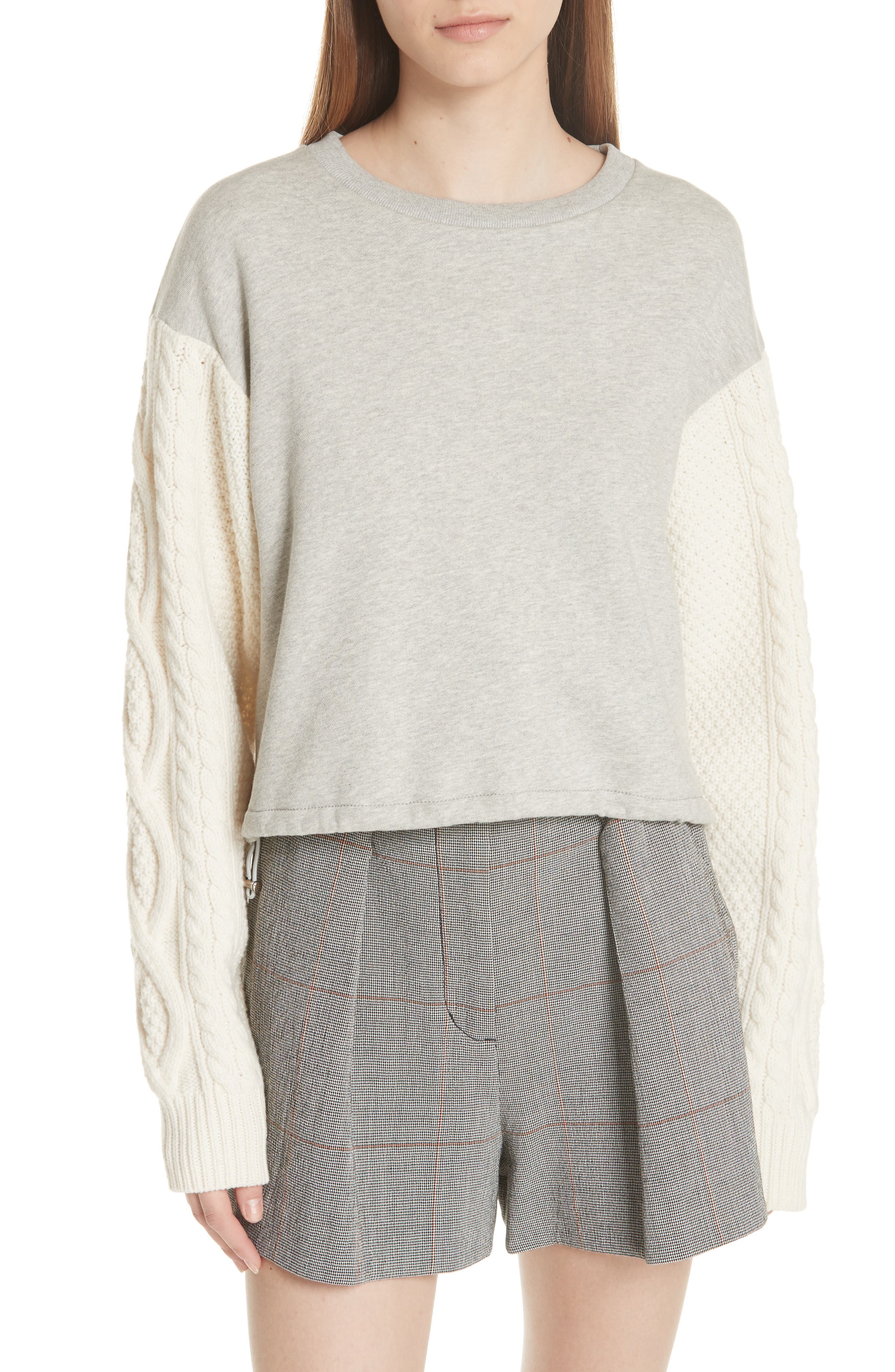 3.1 Phillip Lim Cable Knit Sleeve Sweatshirt, Grey