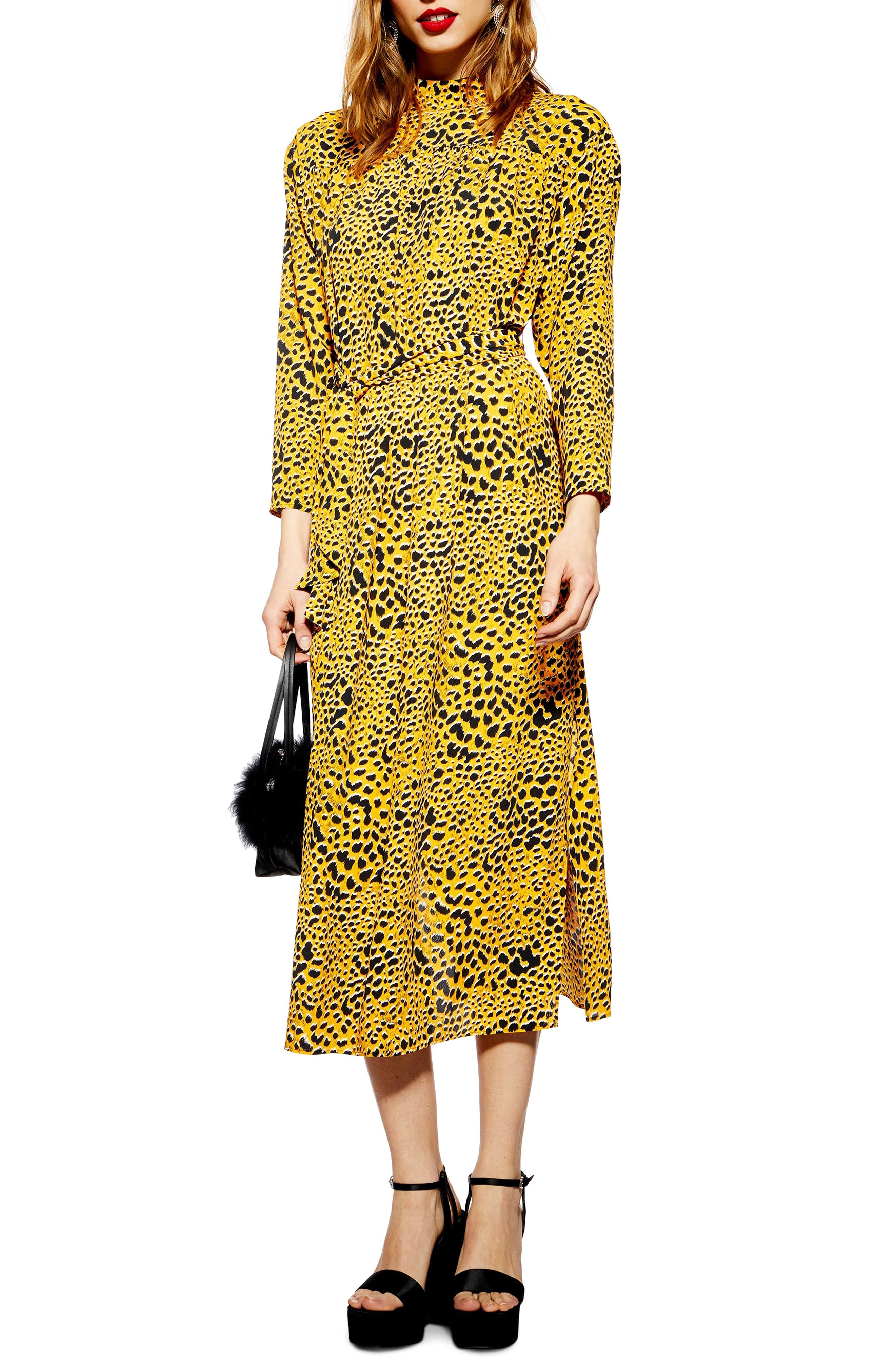 Topshop Abstract Animal Print Midi Dress, US (fits like 0-2) - Yellow