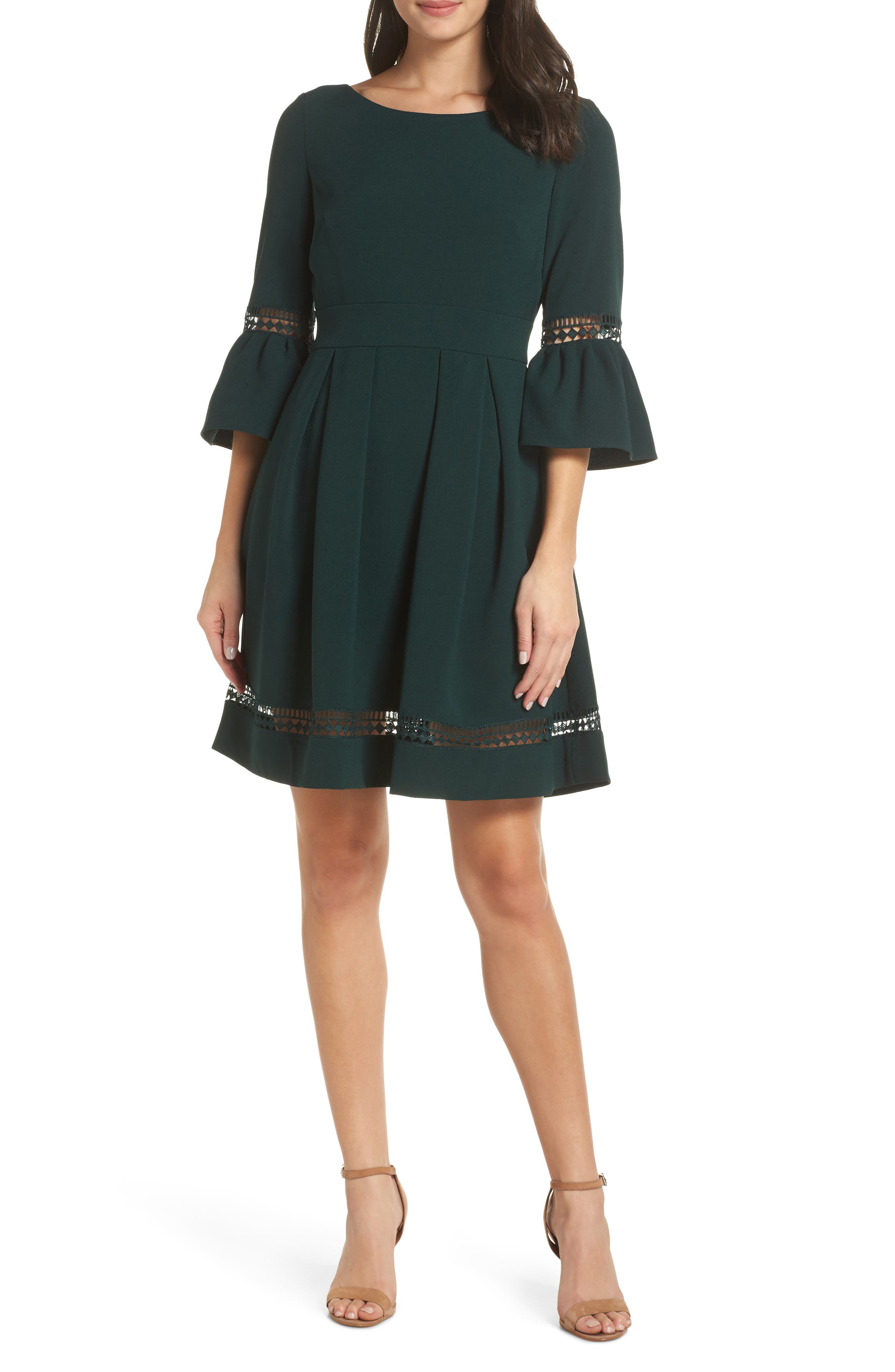 Eliza J Bell Sleeve Fit & Flare Dress, Green