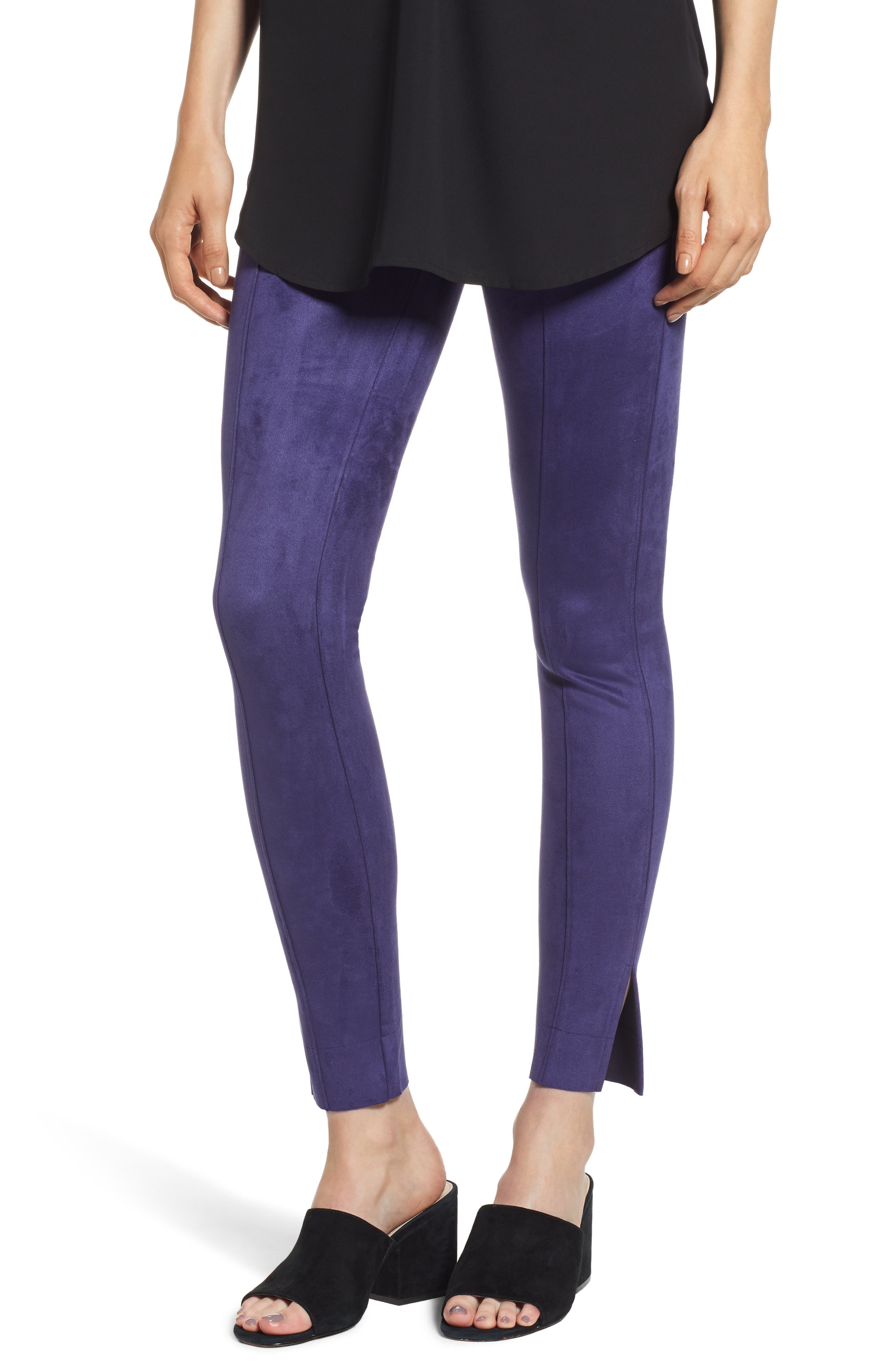 Zeza B By Hue Side Slit Faux Suede Leggings, Blue