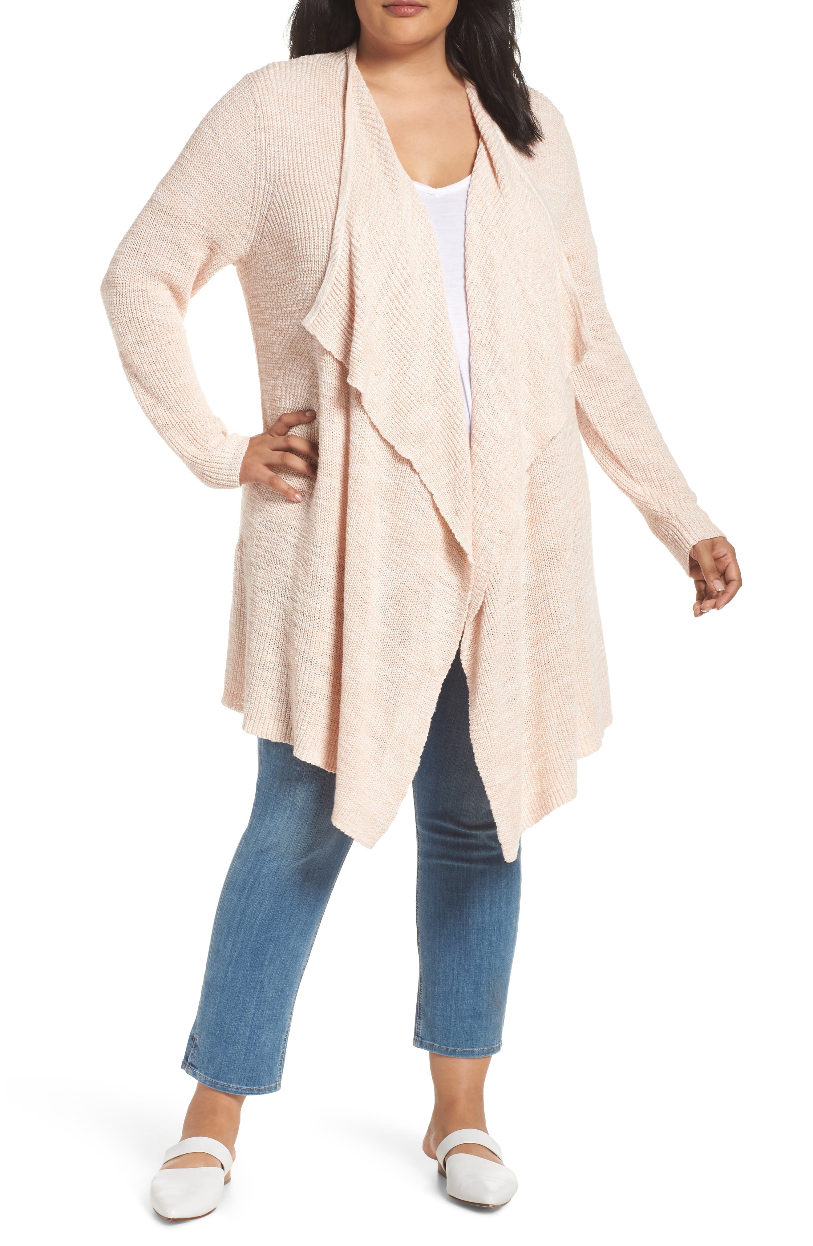 Plus Size Caslon Drape Front Long Cardigan, Beige
