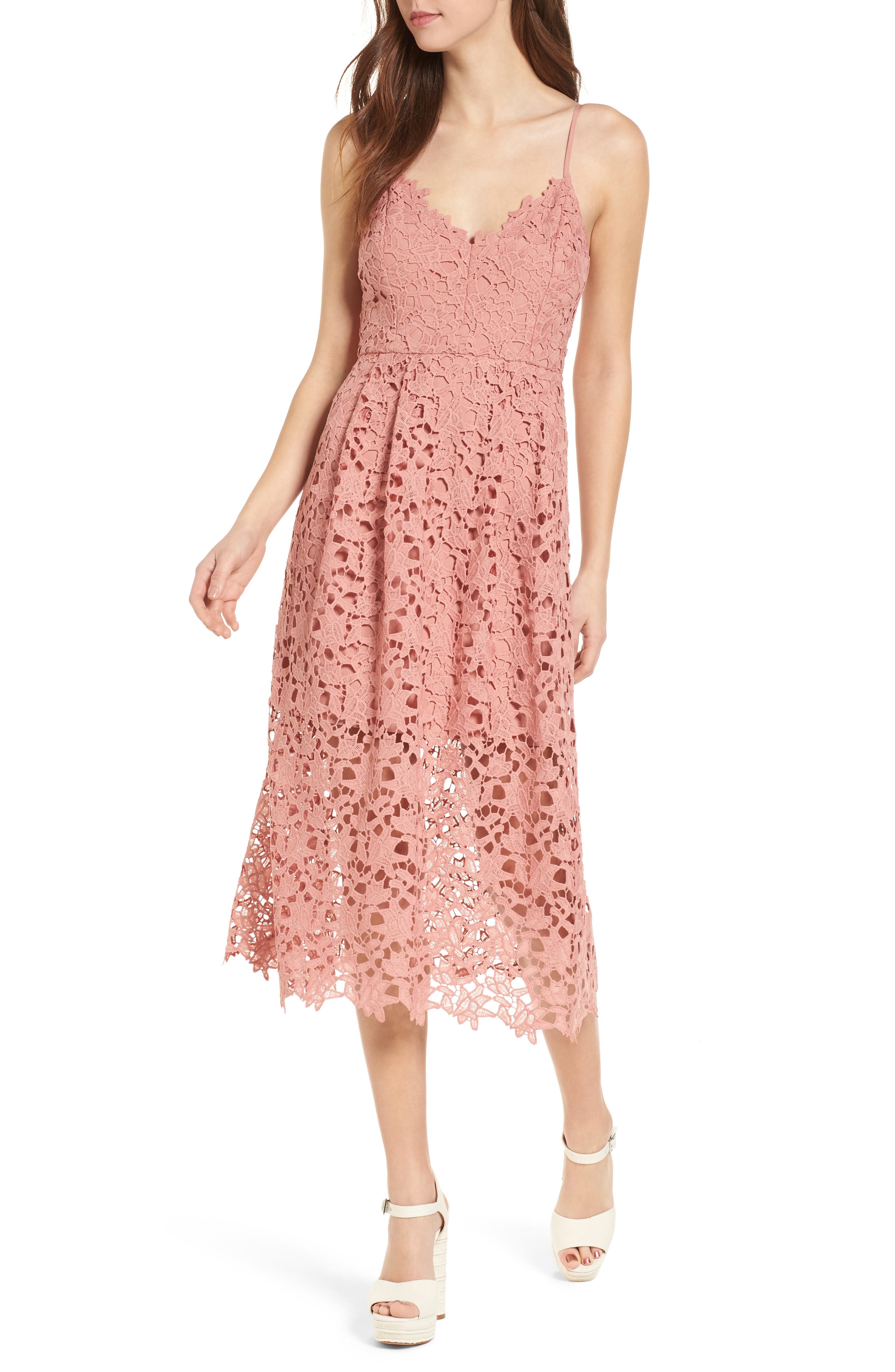 Astr The Label Lace Midi Dress, Pink