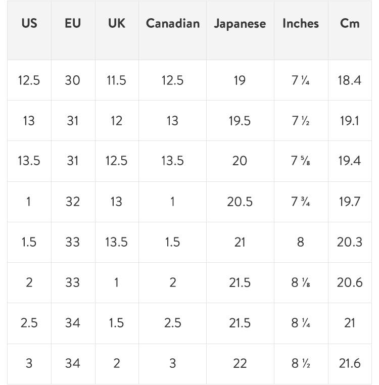 How to Measure Kids Shoe Sizes Shoe Size Conversion Charts for