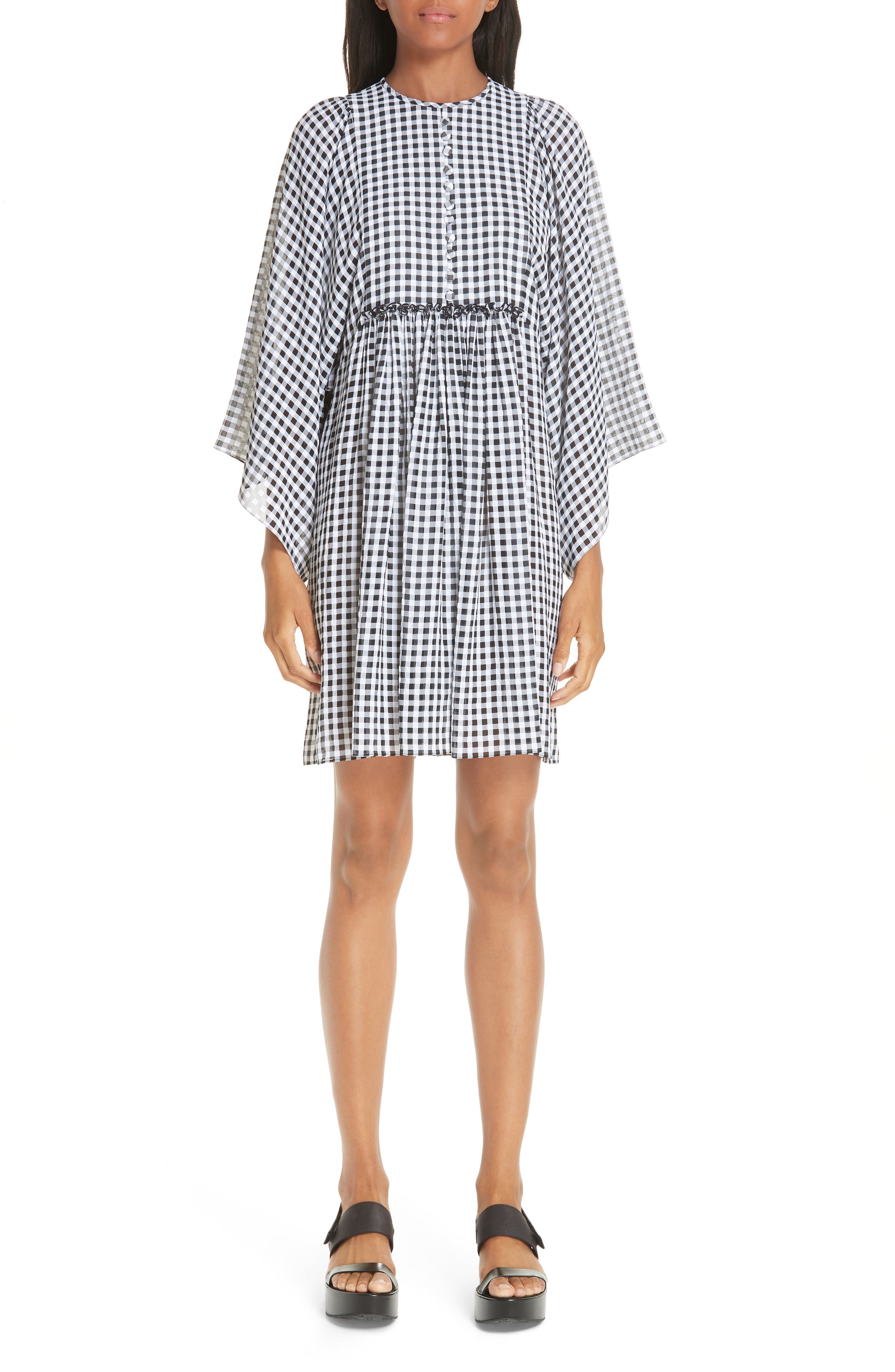 Michael Kors Gingham Seersucker Georgette Dress, Black