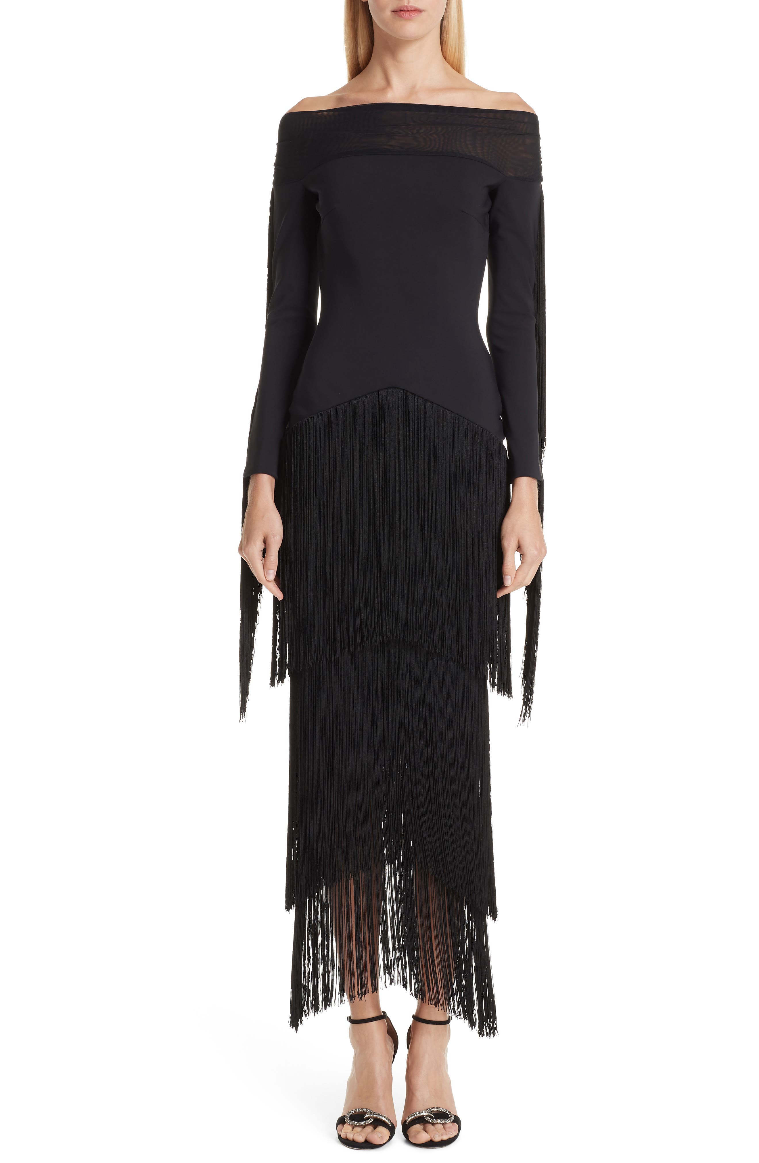 Chiara Boni La Petite Robe Hadel Fringe Trim Gown, 6 IT - Black
