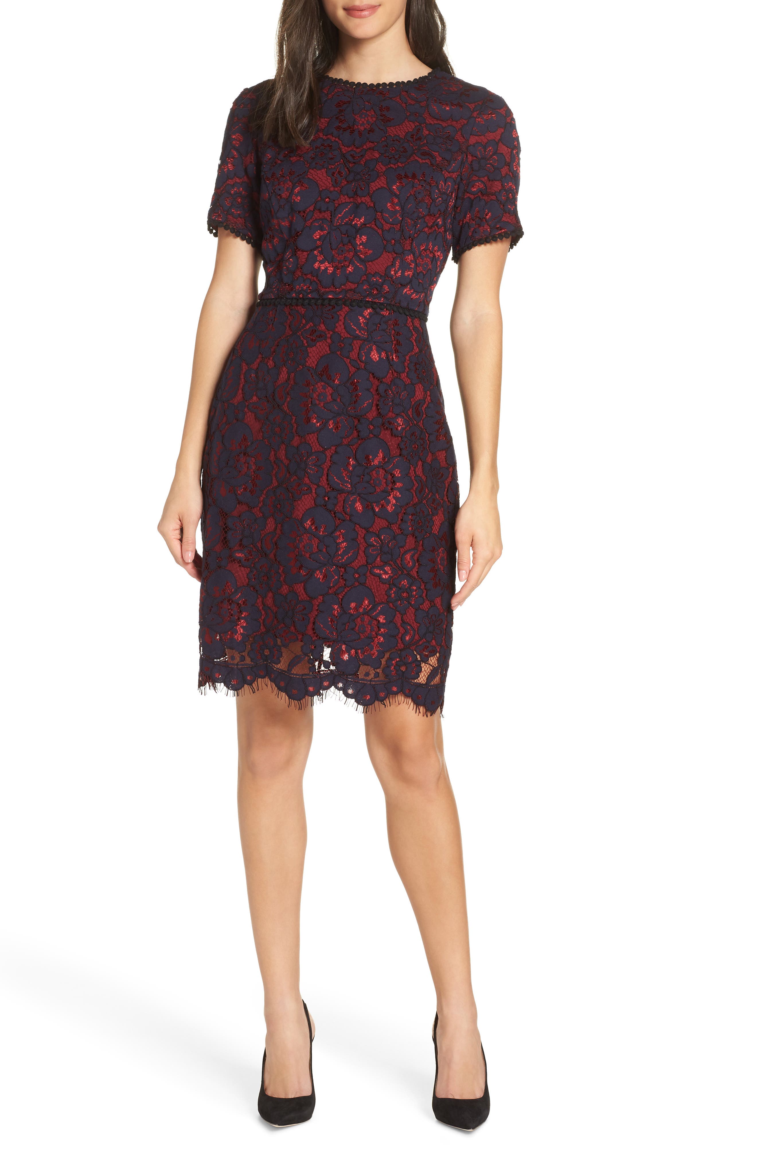 Charles Henry Lace Sheath Dress, Blue