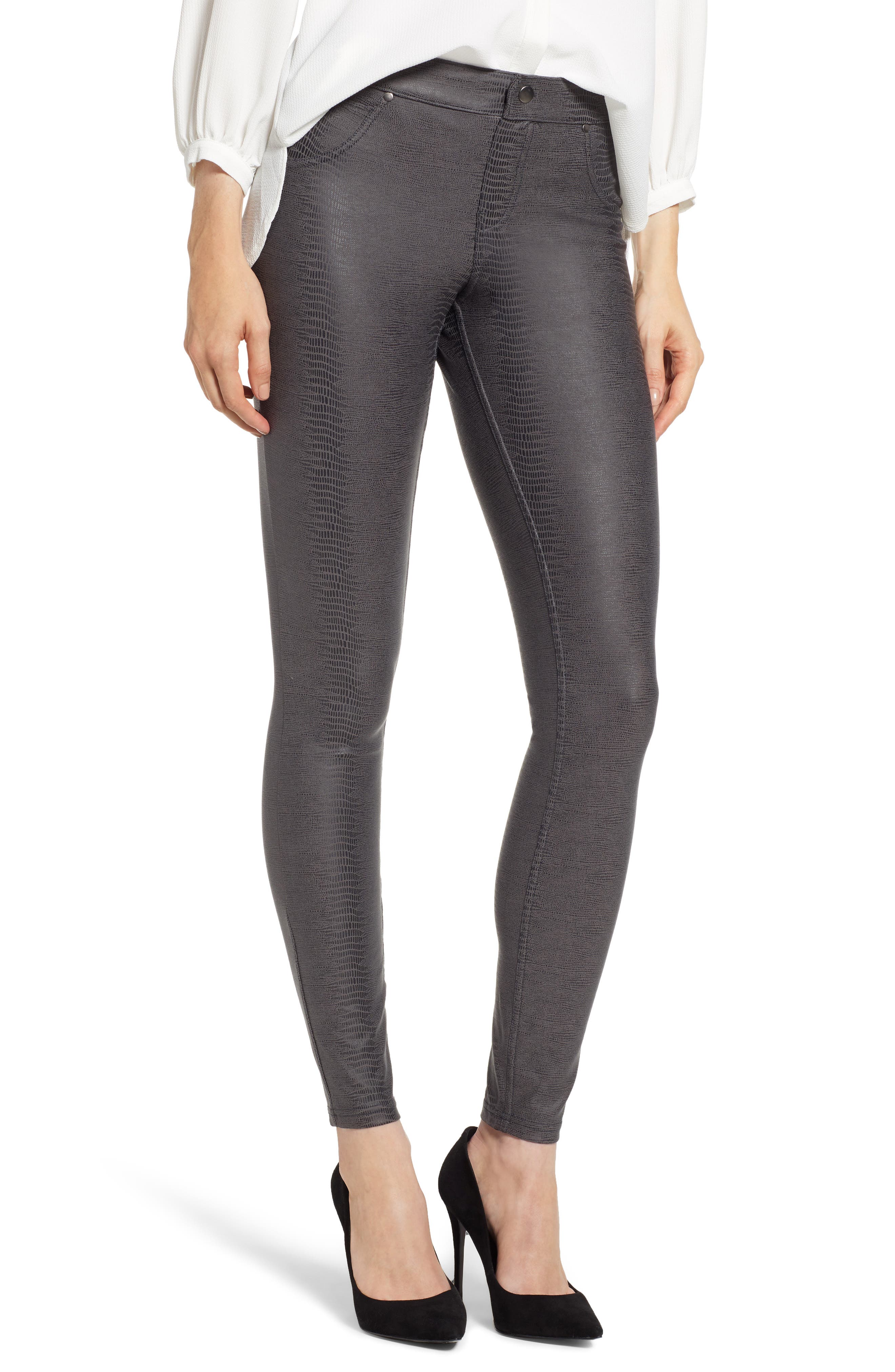 Zeza B By Hue Metallic Python Print Denim Leggings, Black