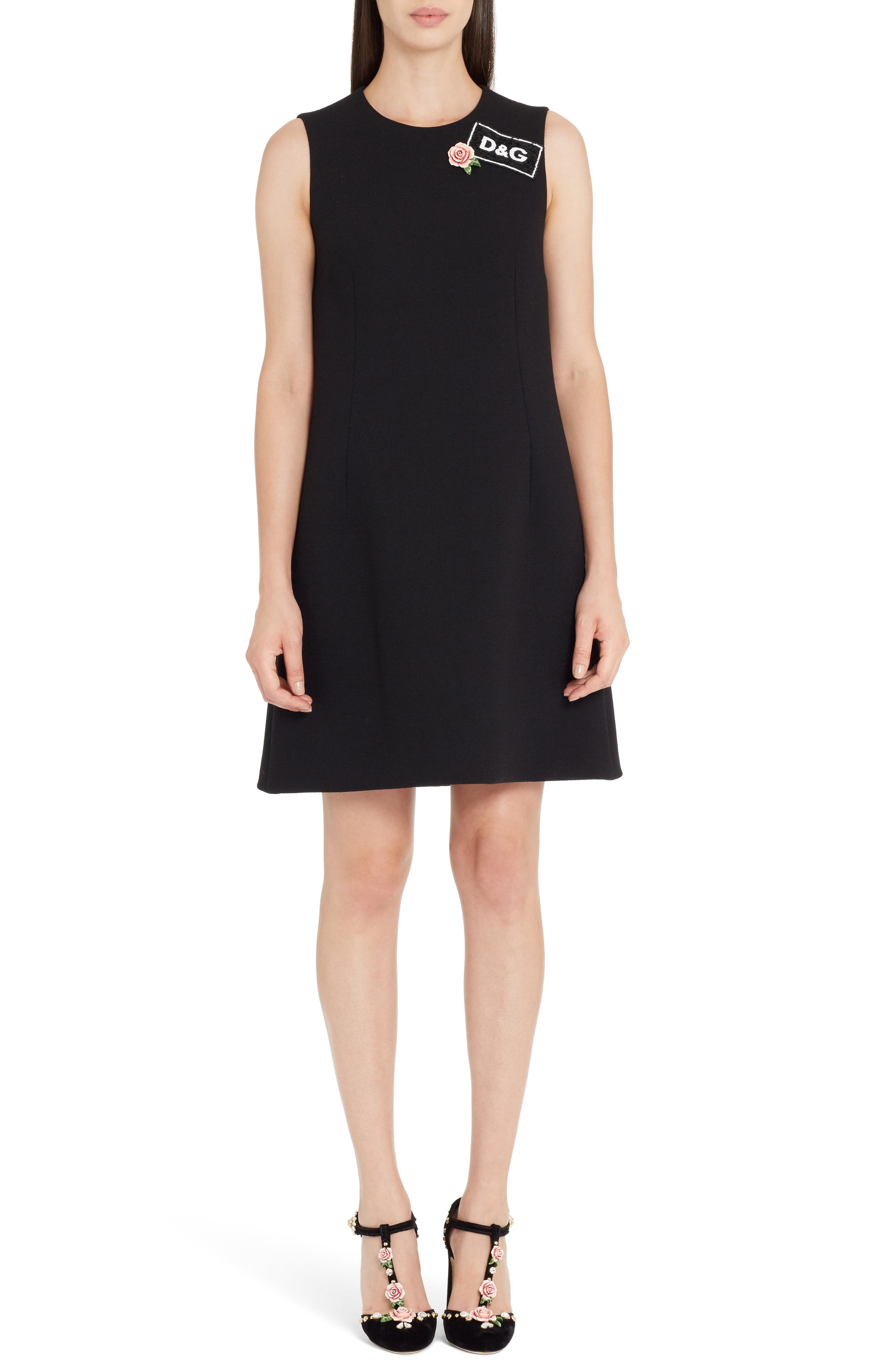Dolce & gabbana Sequin Logo Crepe A-Line Dress, 8 IT - Black