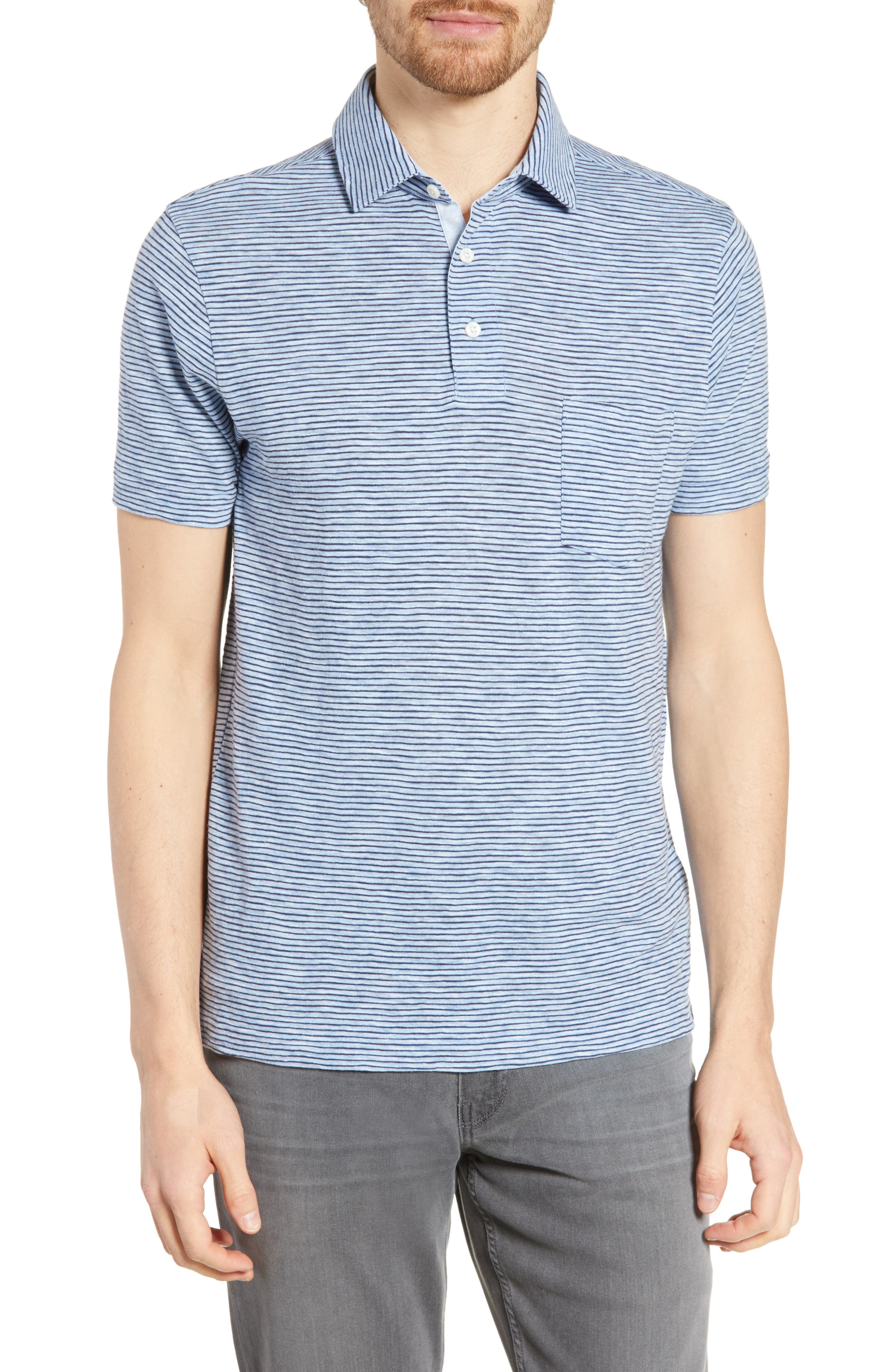 Faherty Heather Regular Fit Stripe Polo