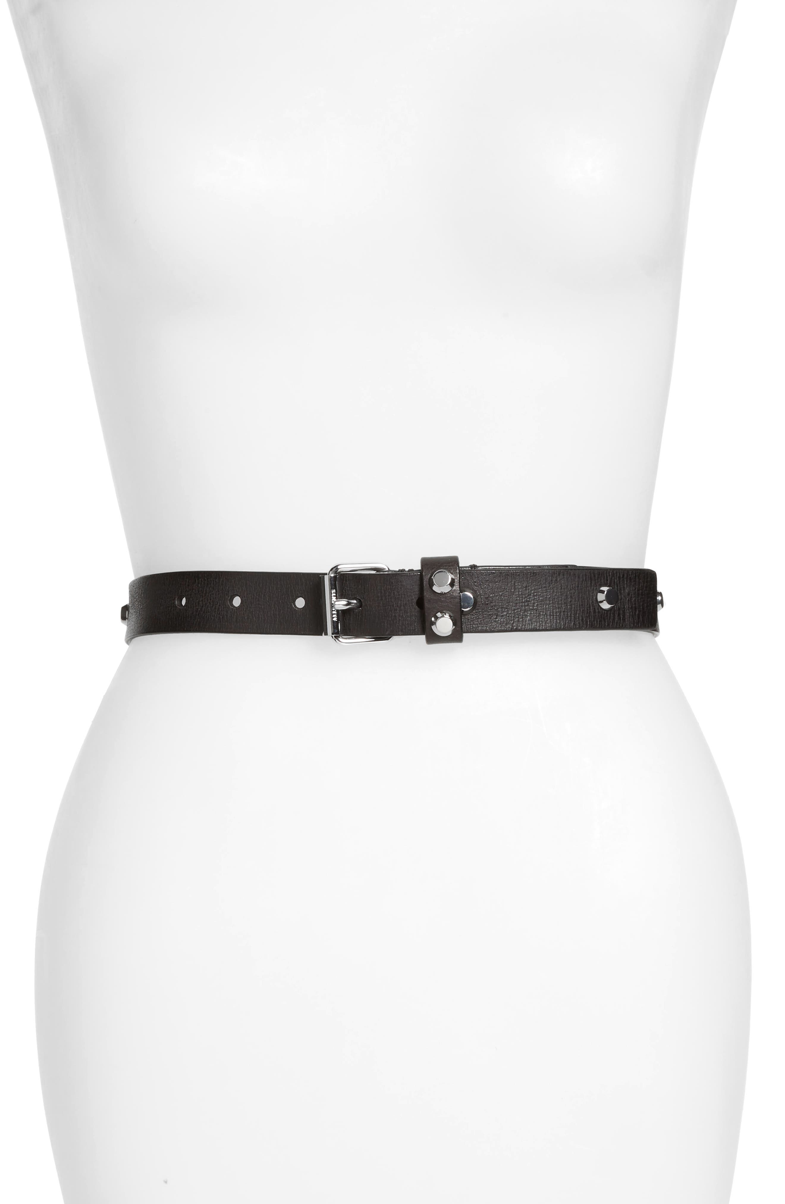 Allsaints Polished Rivet Belt, Black/ Shiny Nickel