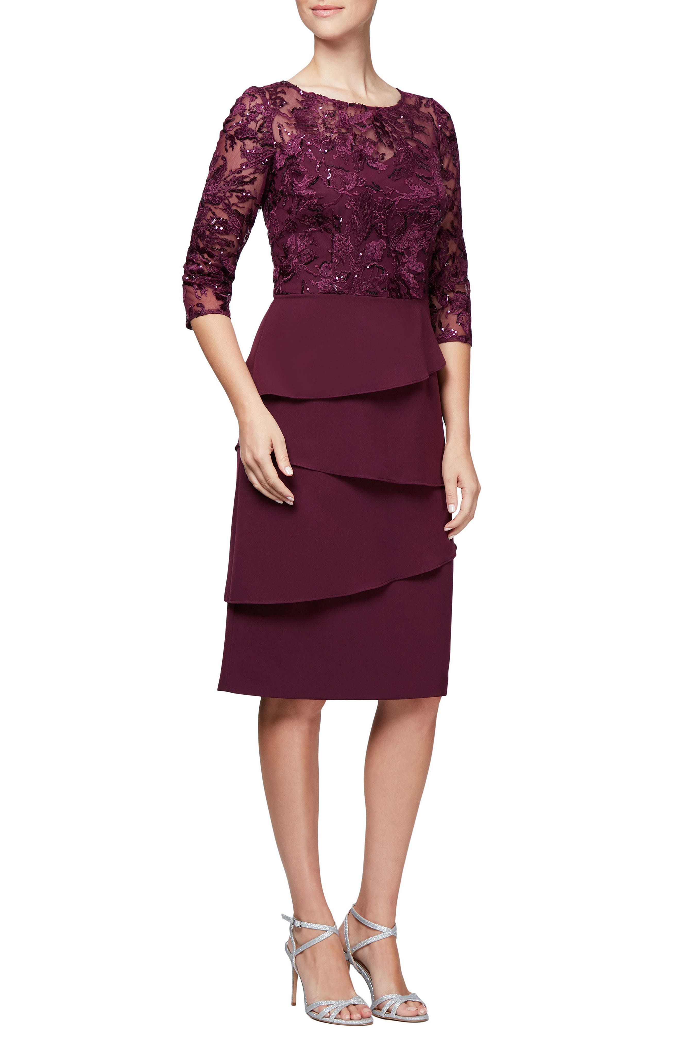 Alex Evenings Embroidered Sequin Sheath Dress, Purple