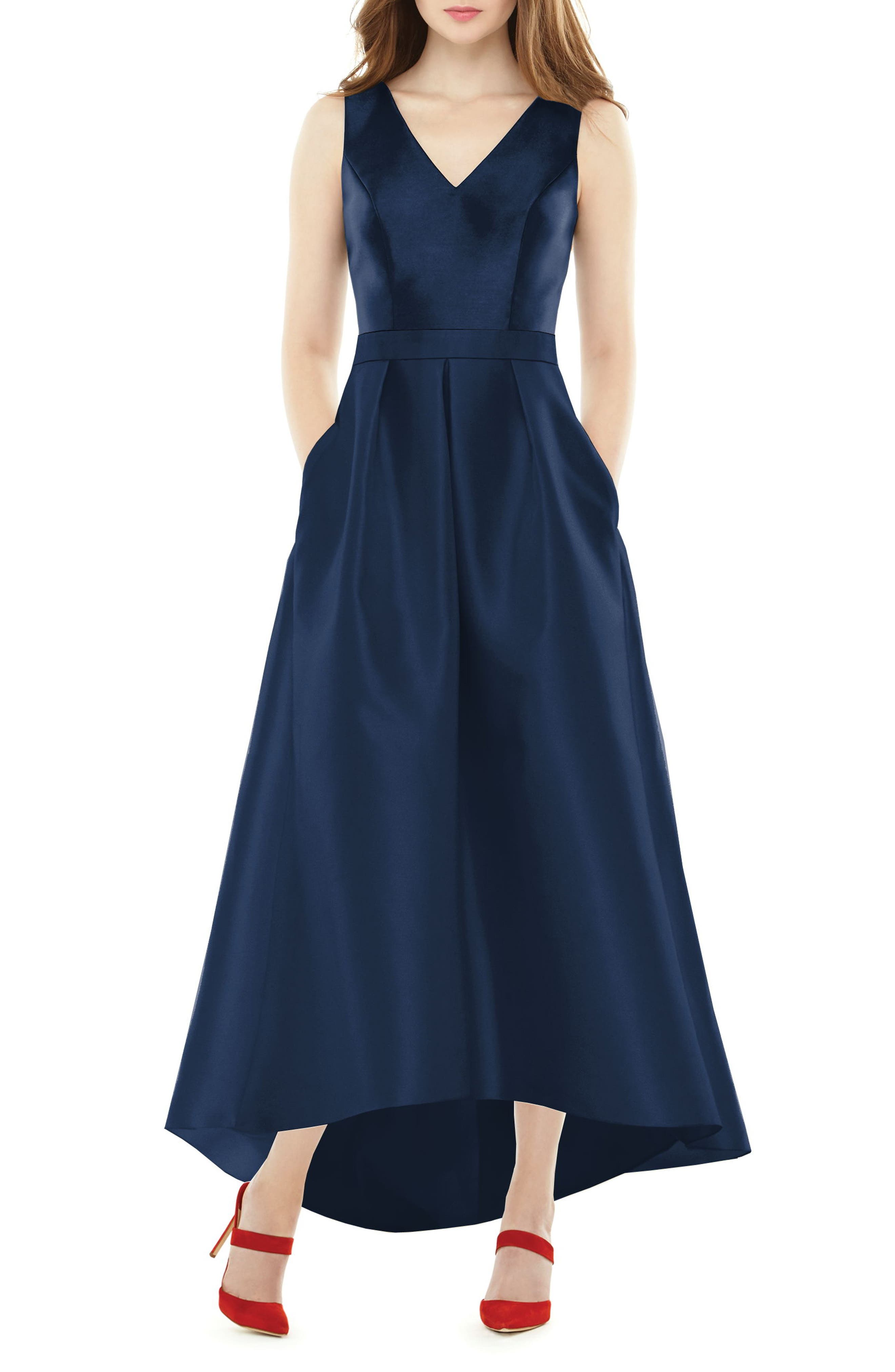 Alfred Sung High/low Sateen Twill Gown, Blue