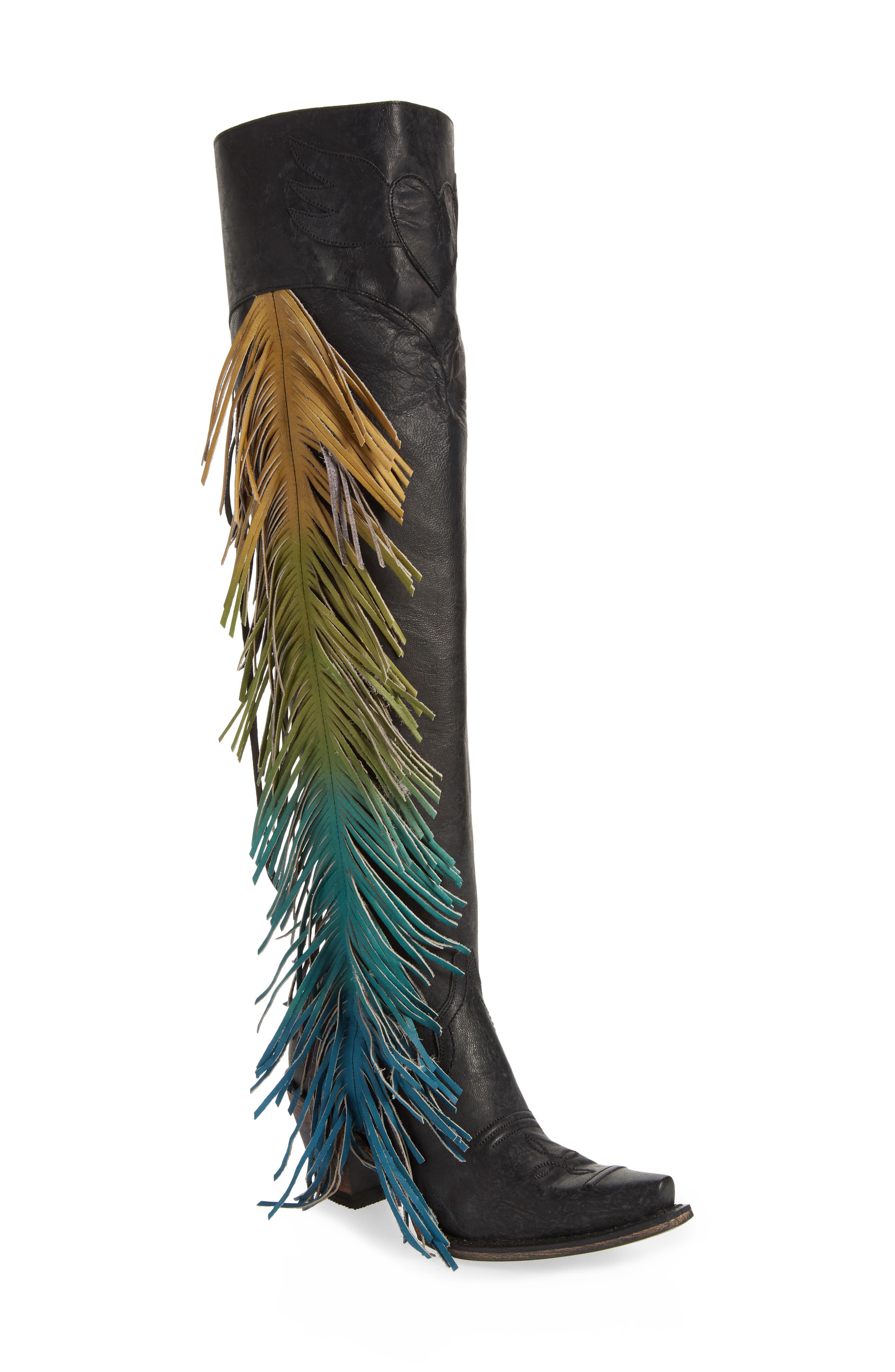 Lane Boots Fringe Over The Knee Western Boot- Black