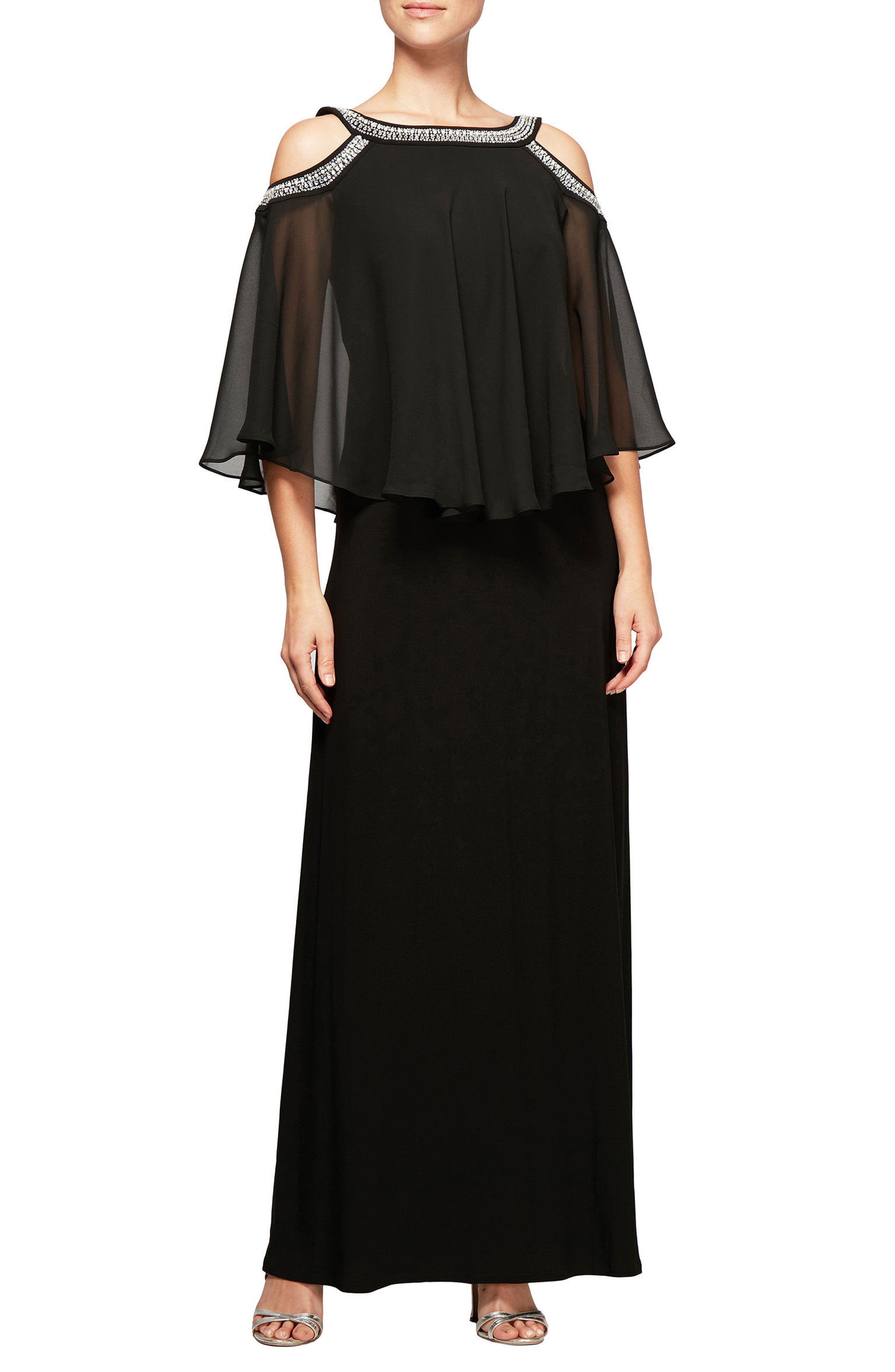 Alex Evenings Cold Shoulder Popover Dress, Black