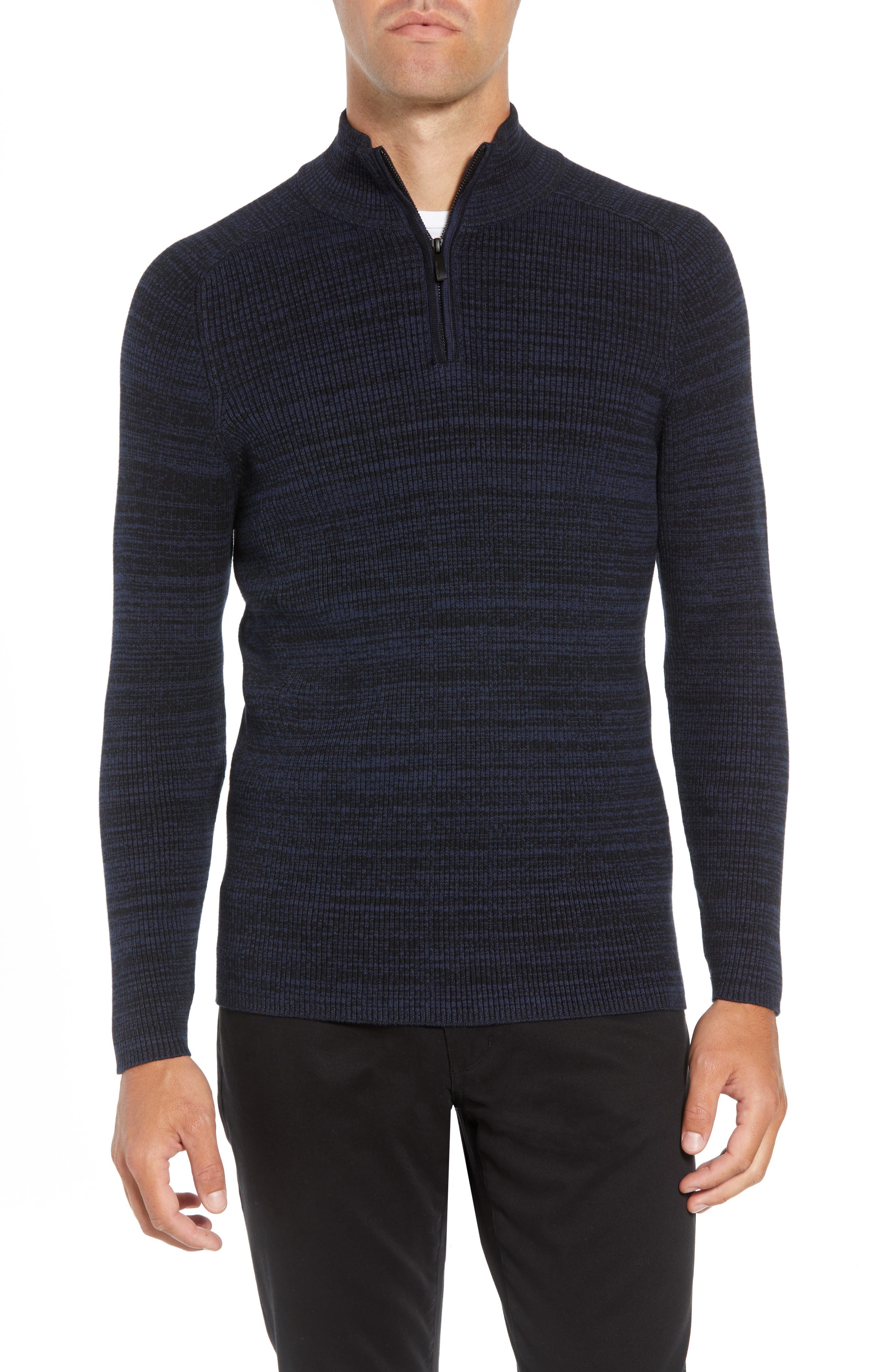 Vince Caumto Quarter Zip Mock Neck Sweater, Blue