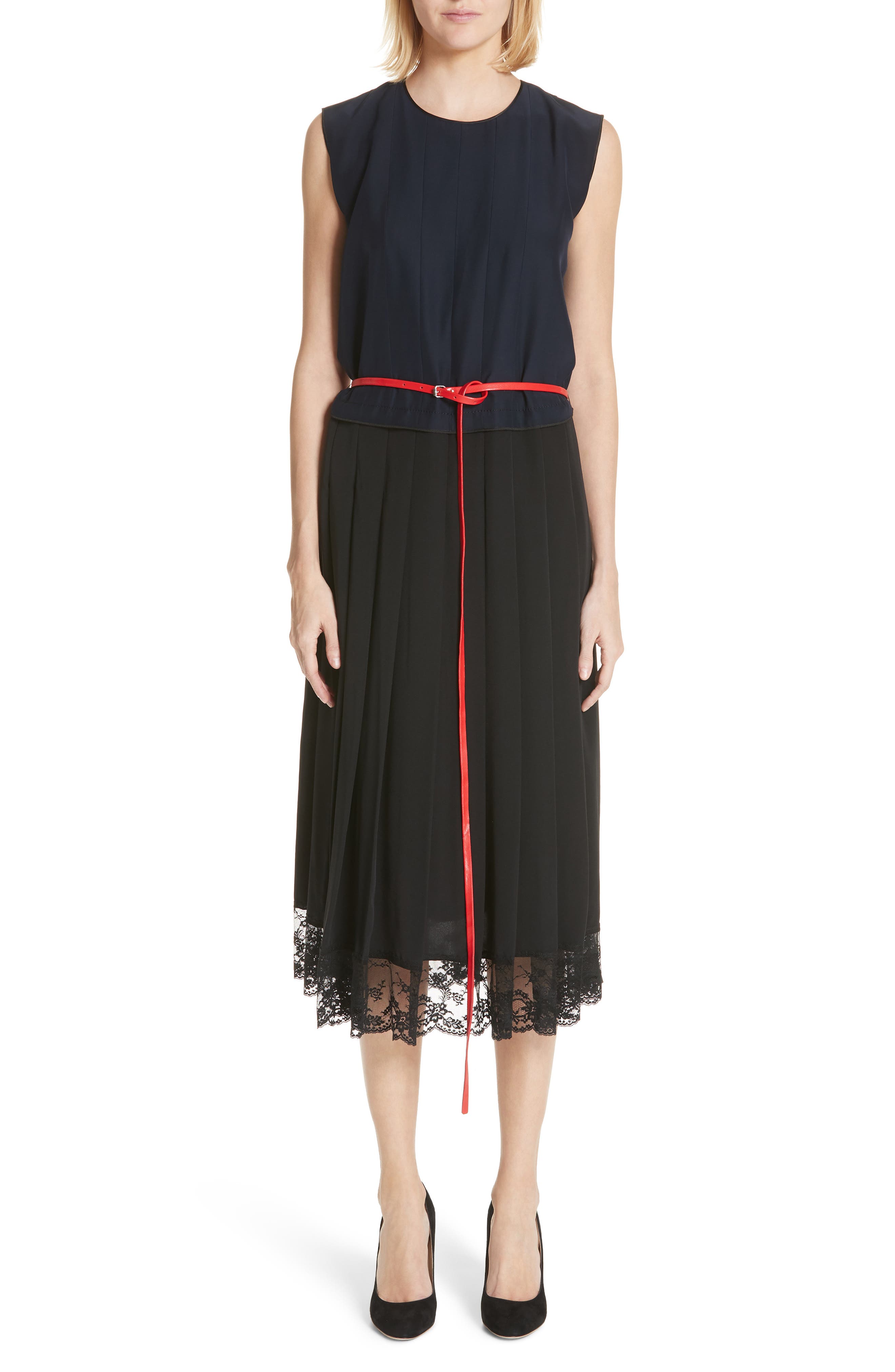 Marc Jacobs Bicolor Lace Trim Silk Dress, Blue