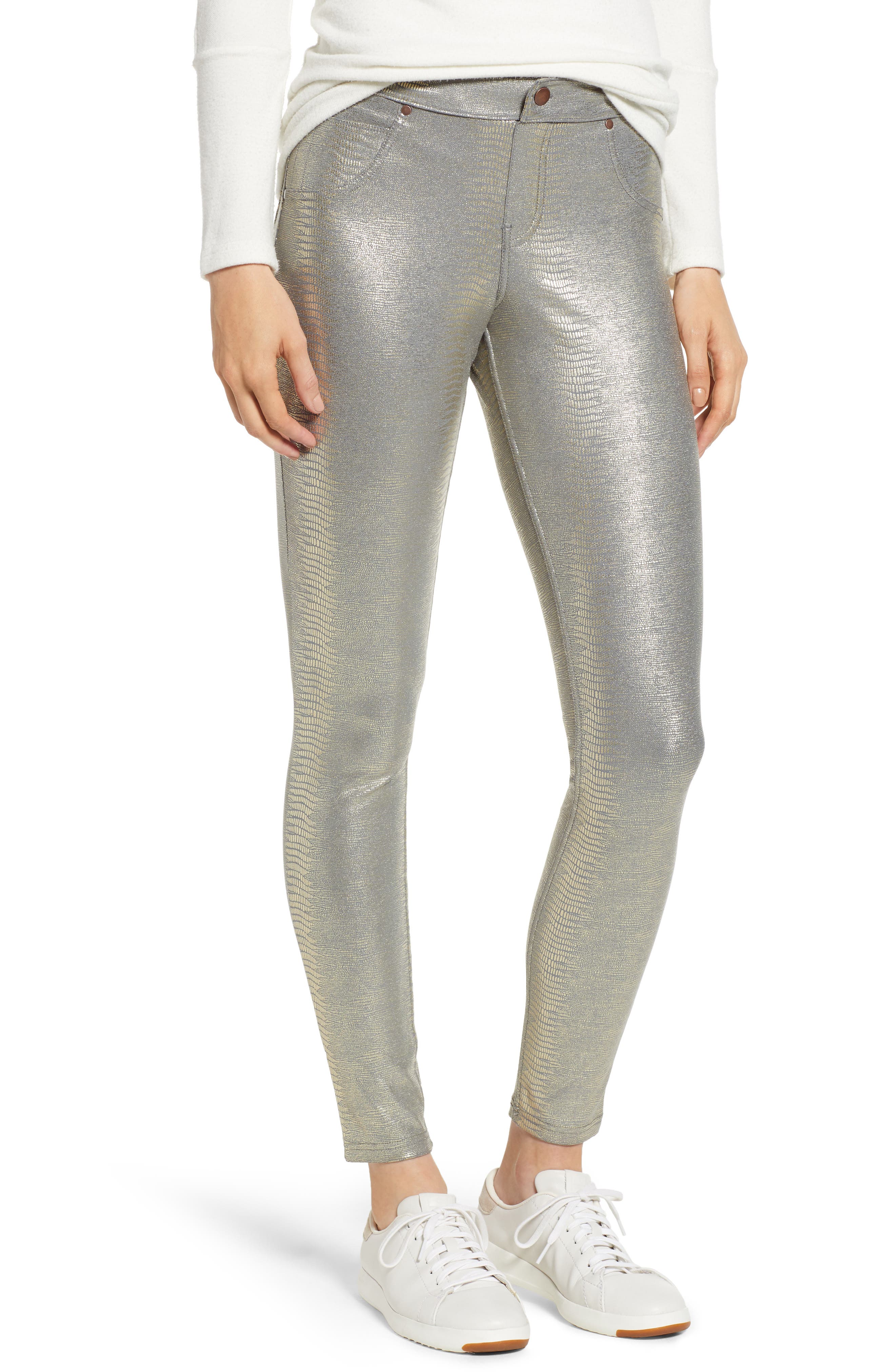Zeza B By Hue Metallic Python Print Denim Leggings, Yellow