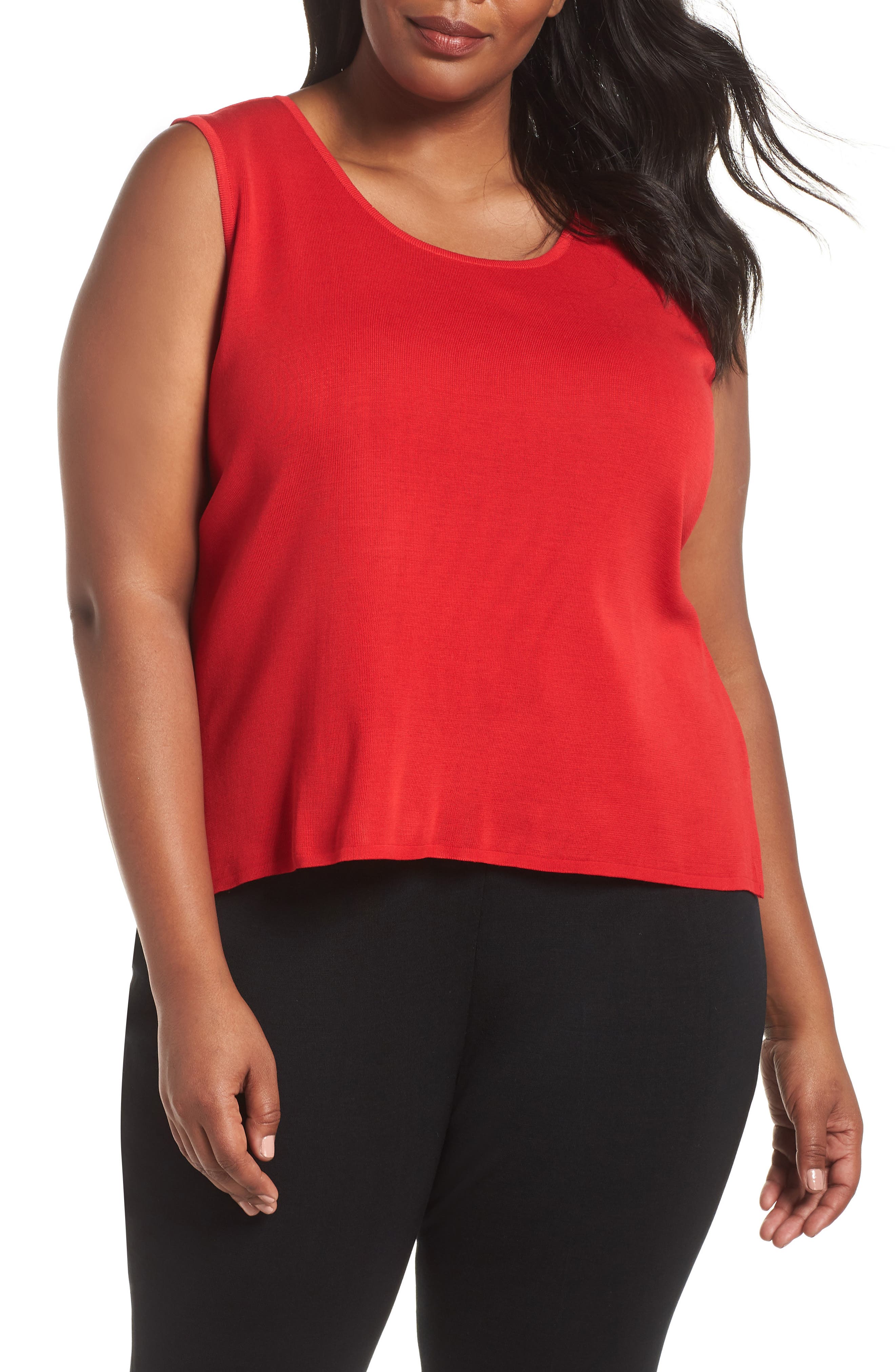 Plus Size Ming Wang Scoop Neck Knit Tank, Red