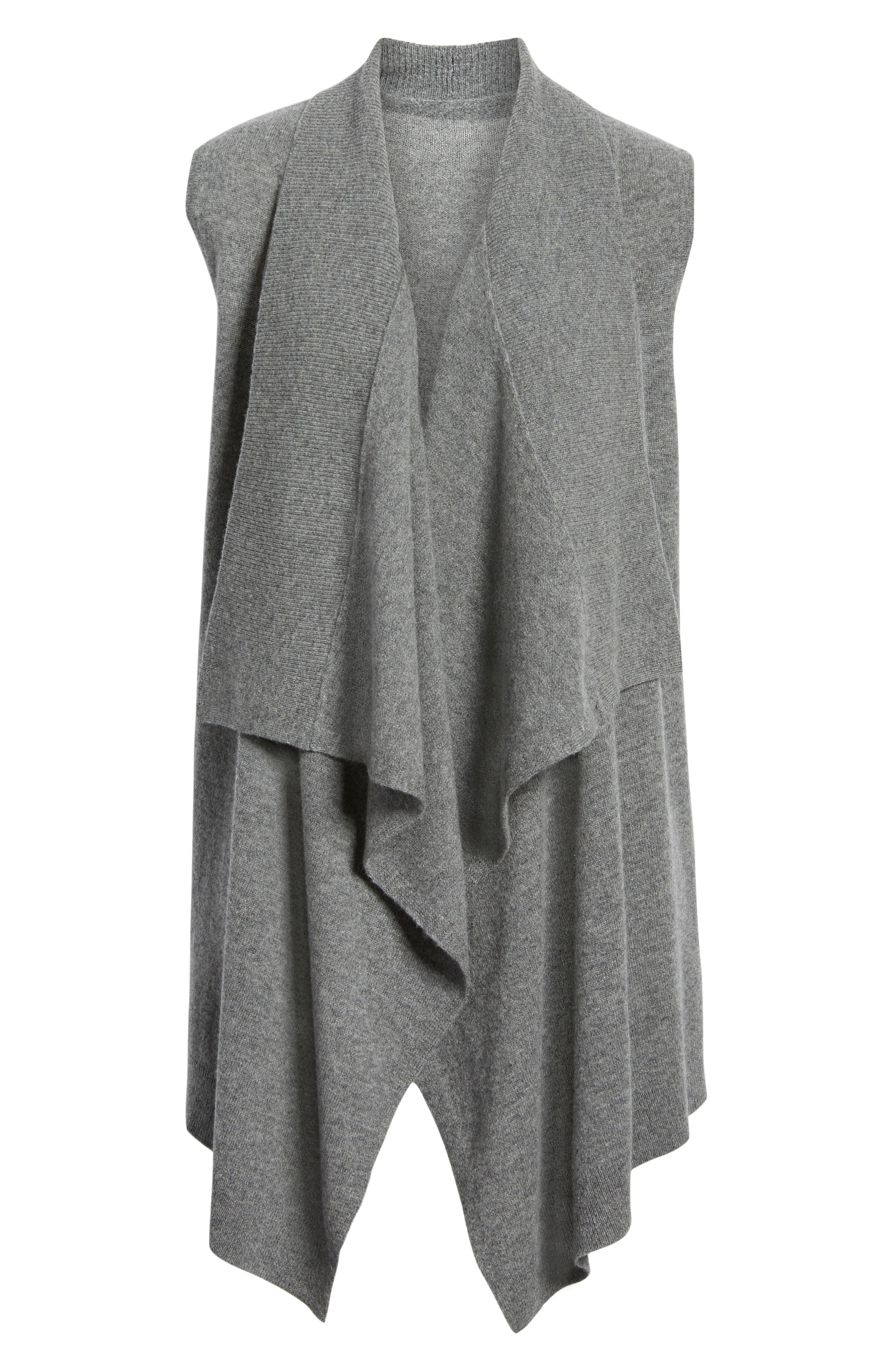 Petite Halogen Wool & Cashmere Drape Front Sweater Vest, Grey