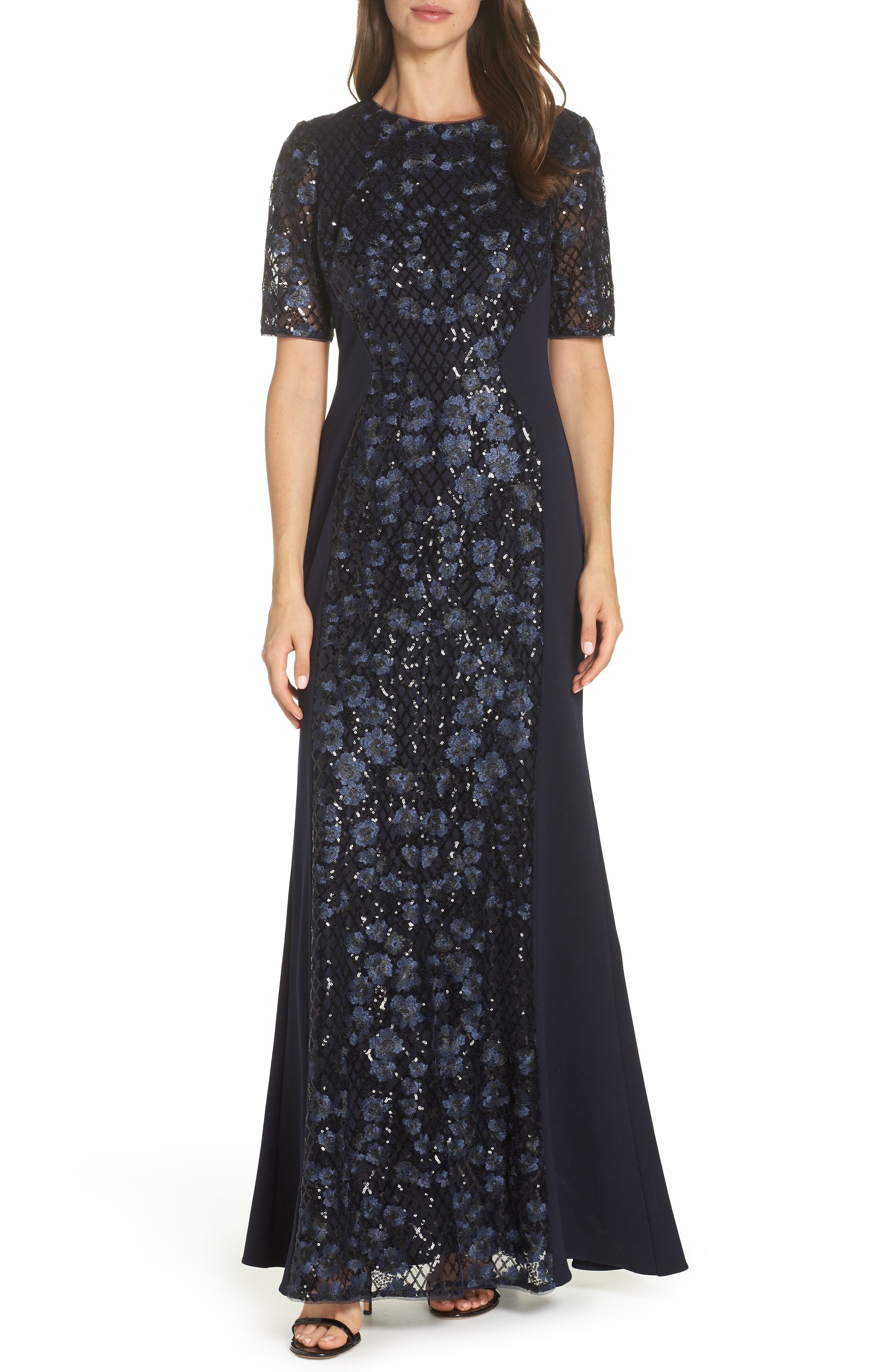 Adrianna Papell Sequin Embroidered Gown