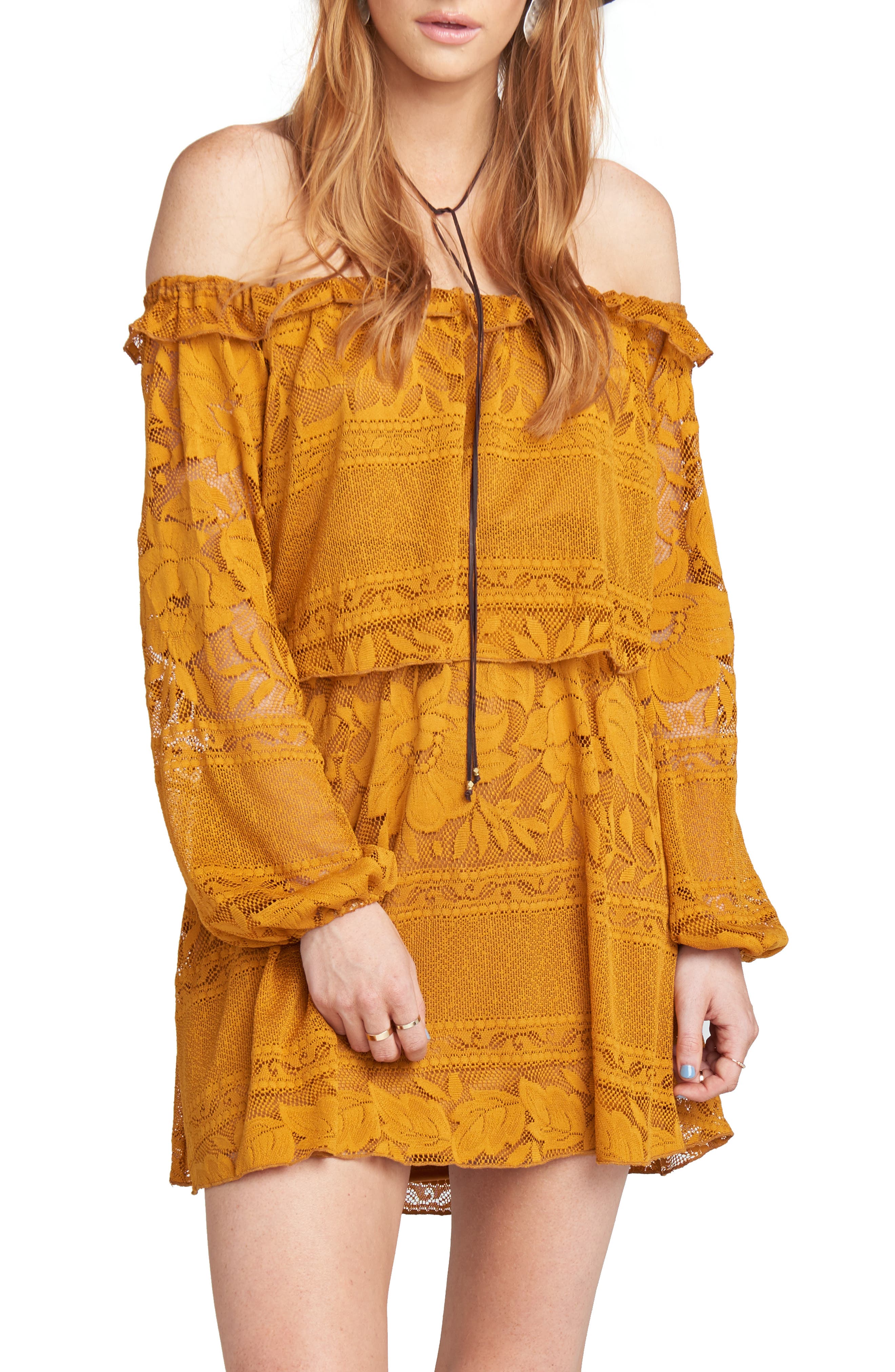 Show Me Your Mumu Moonlight & Roses Off-The-Shoulder Minidress, Yellow