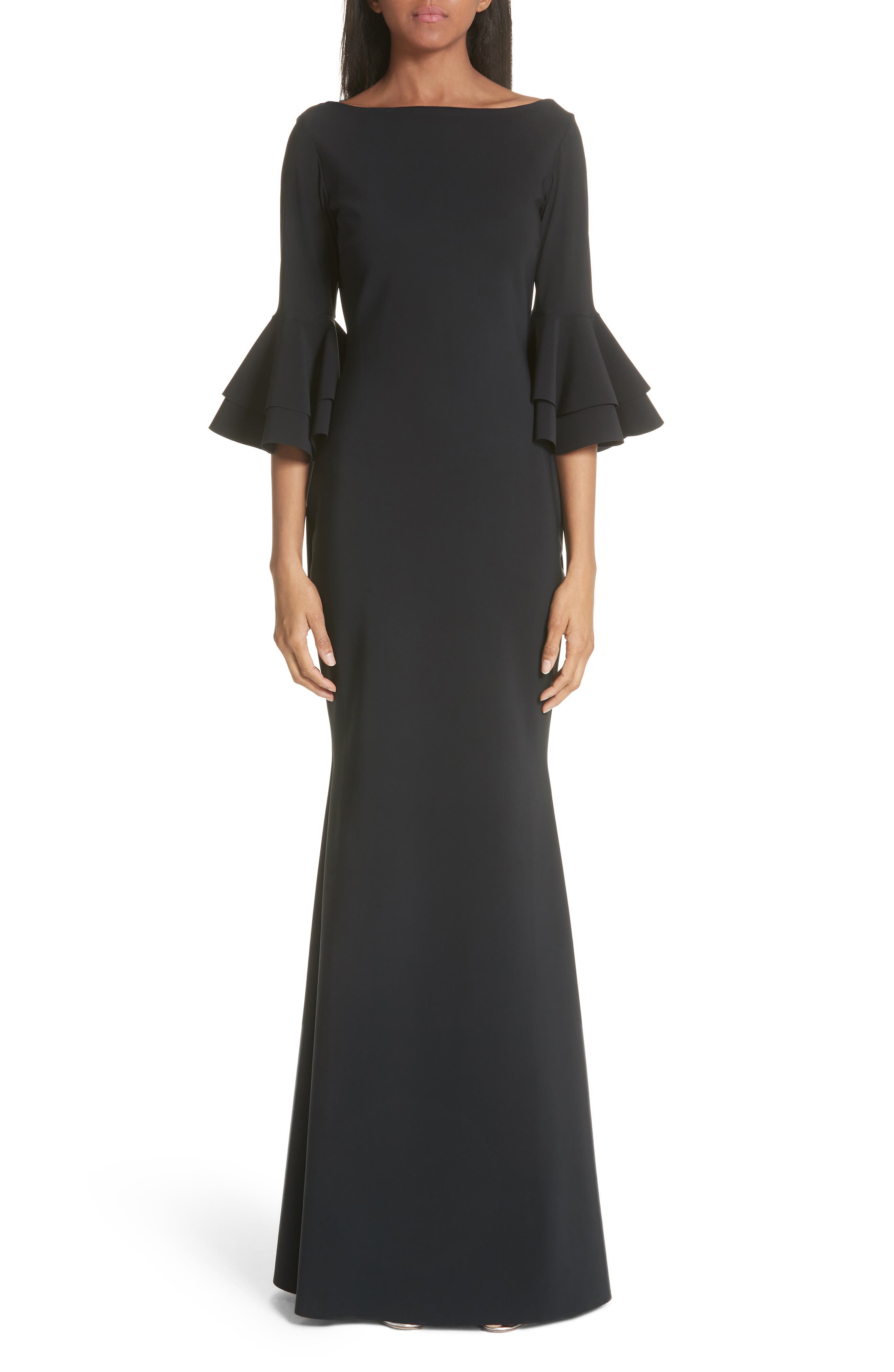 Chiara Boni La Petite Robe Iva Ruffle Bell Sleeve Gown, 6 IT - Black