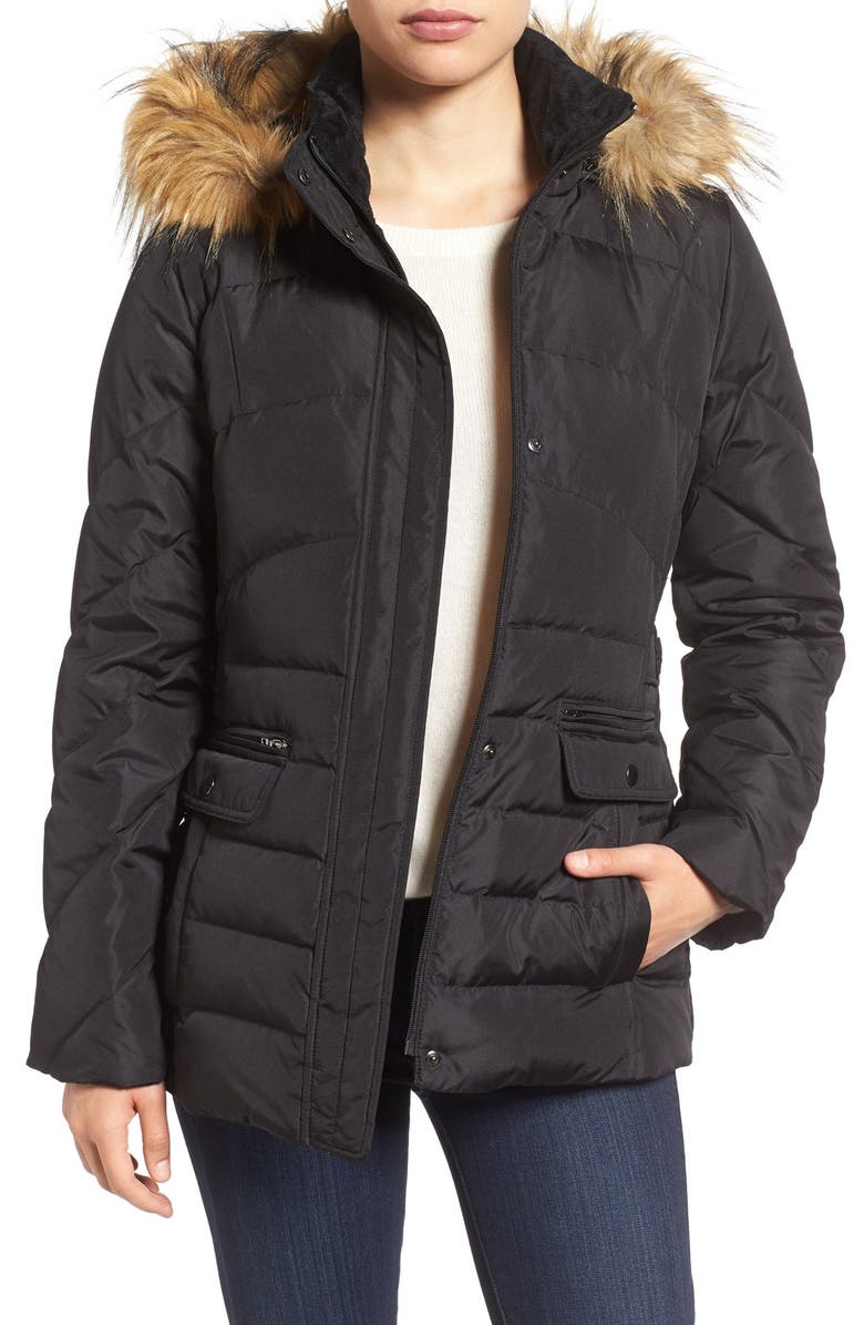 Larry Levine Water Repellent Quilted Jacket with Faux Fur Trim | Nordstrom