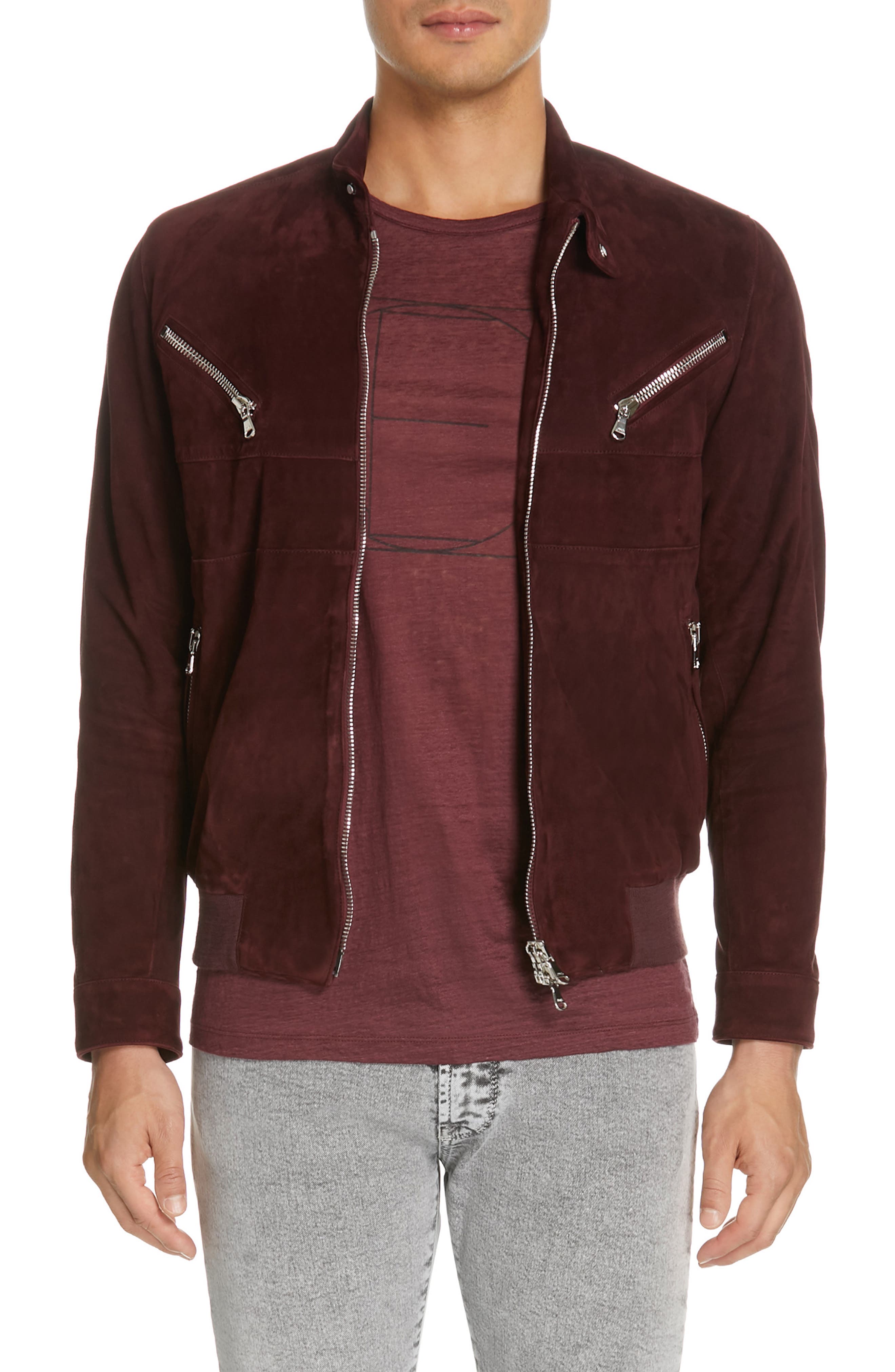 Eidos Suede Bomber Jacket Burgundy