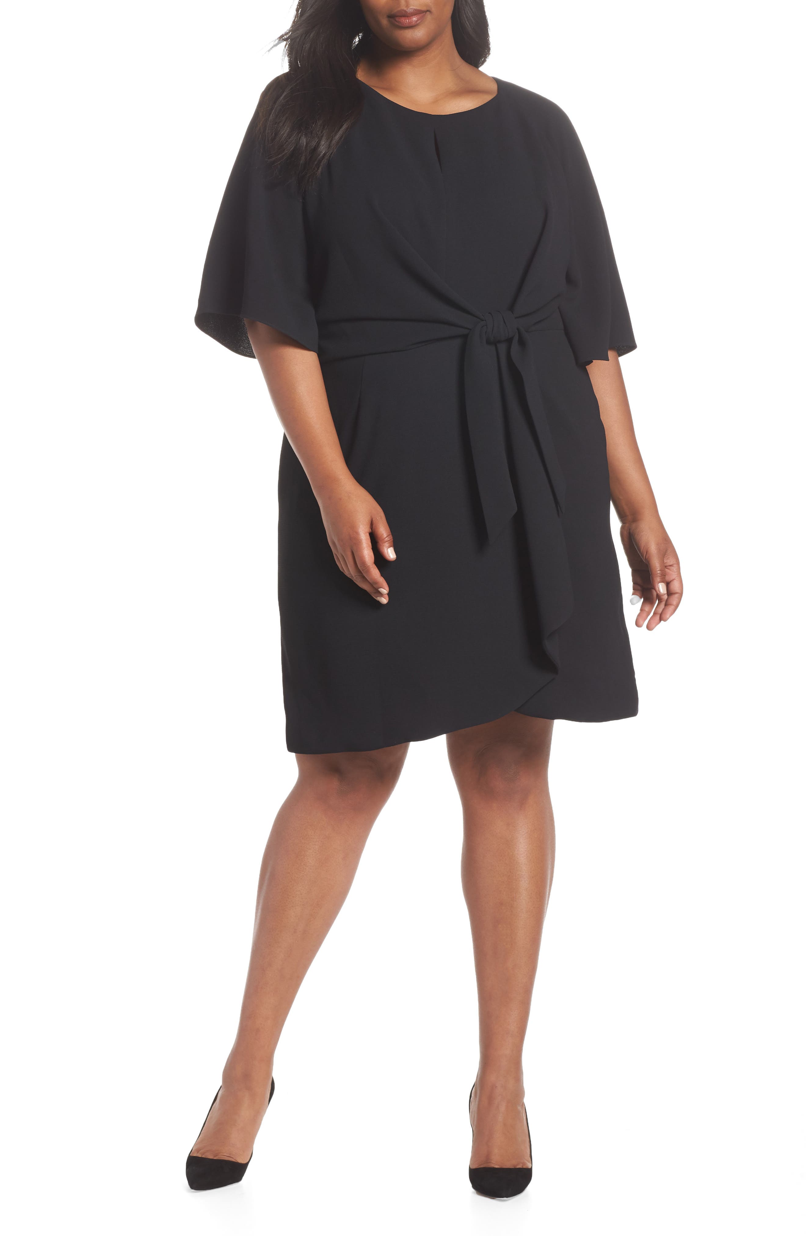 Plus Size Tahari Tie Front Crepe Shift Dress, Black