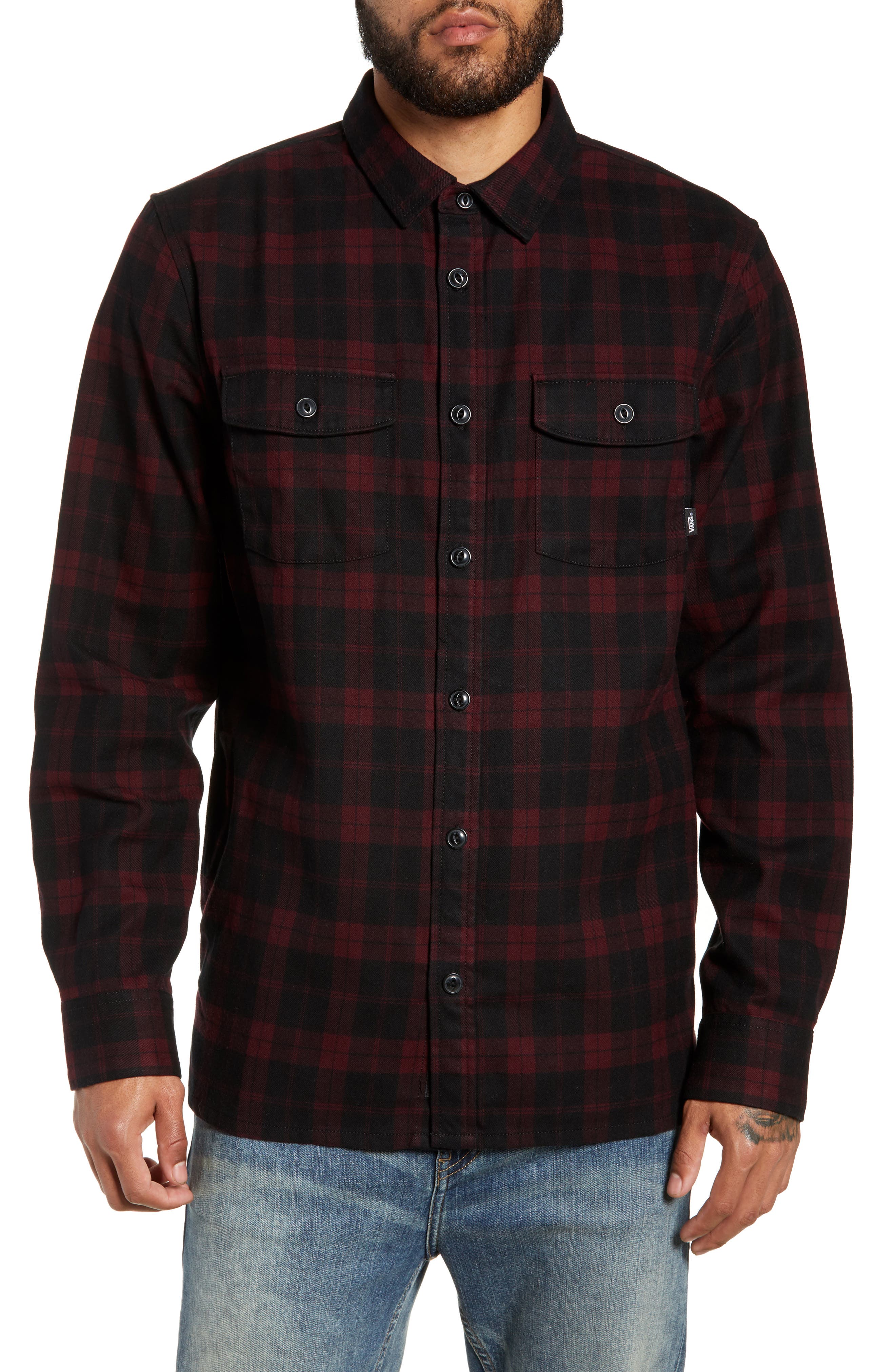 Vans Blackstone Plaid Flannel Shirt, Burgundy