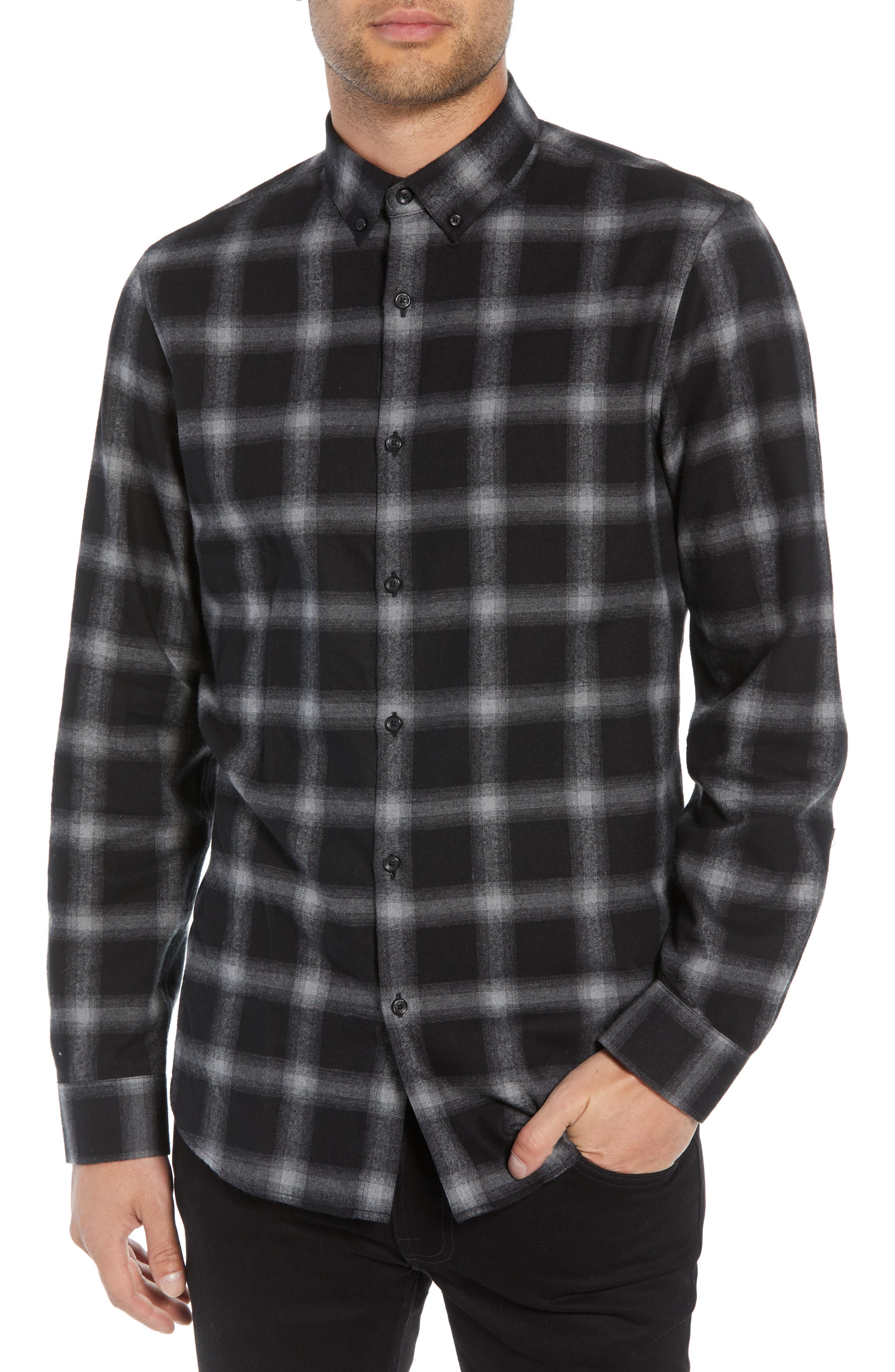 Calibrate Slim Fit Mini Collar Plaid Flannel Sport Shirt