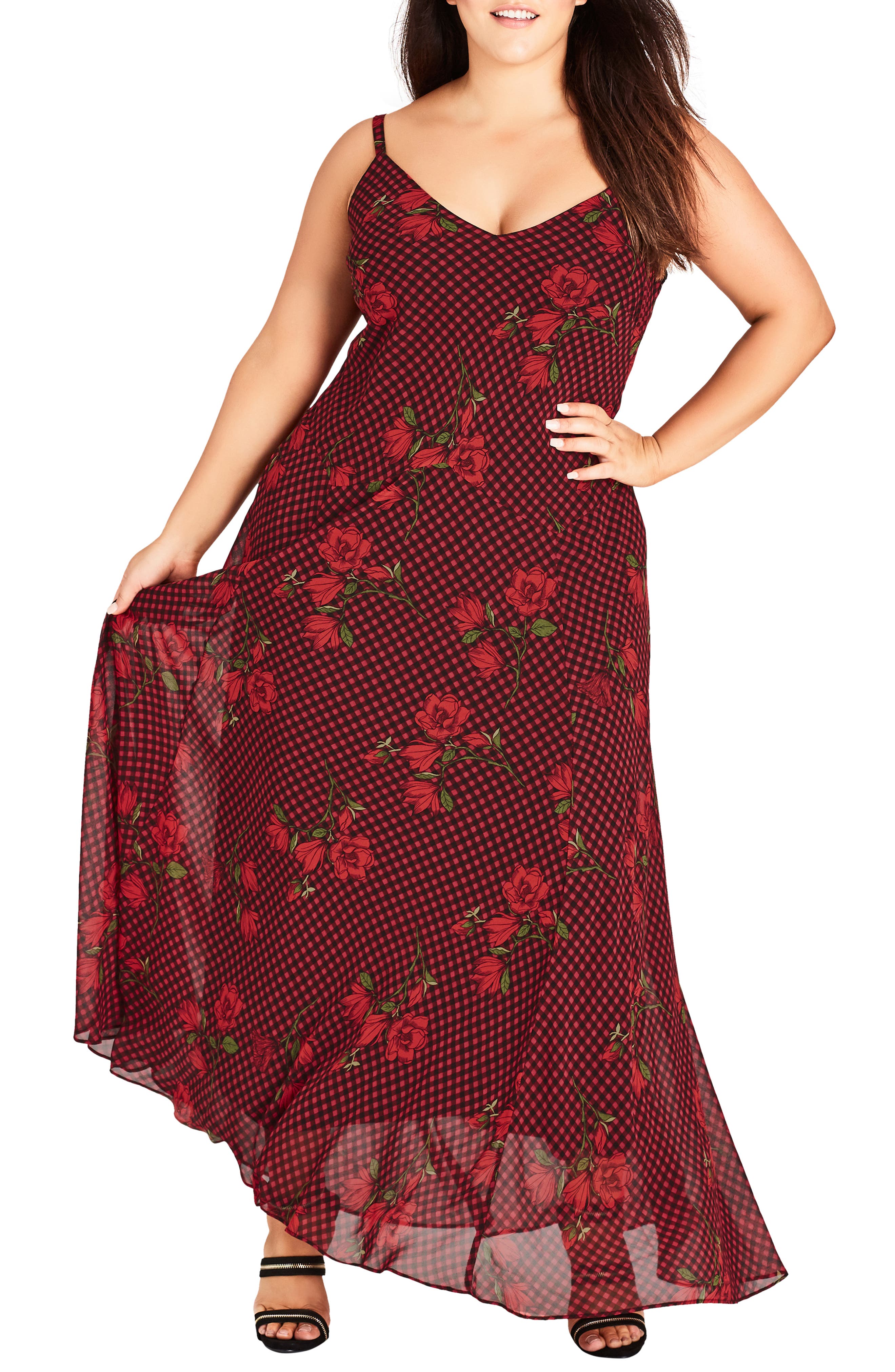 Plus Size City Chic Gingham Poppy Maxi Dress