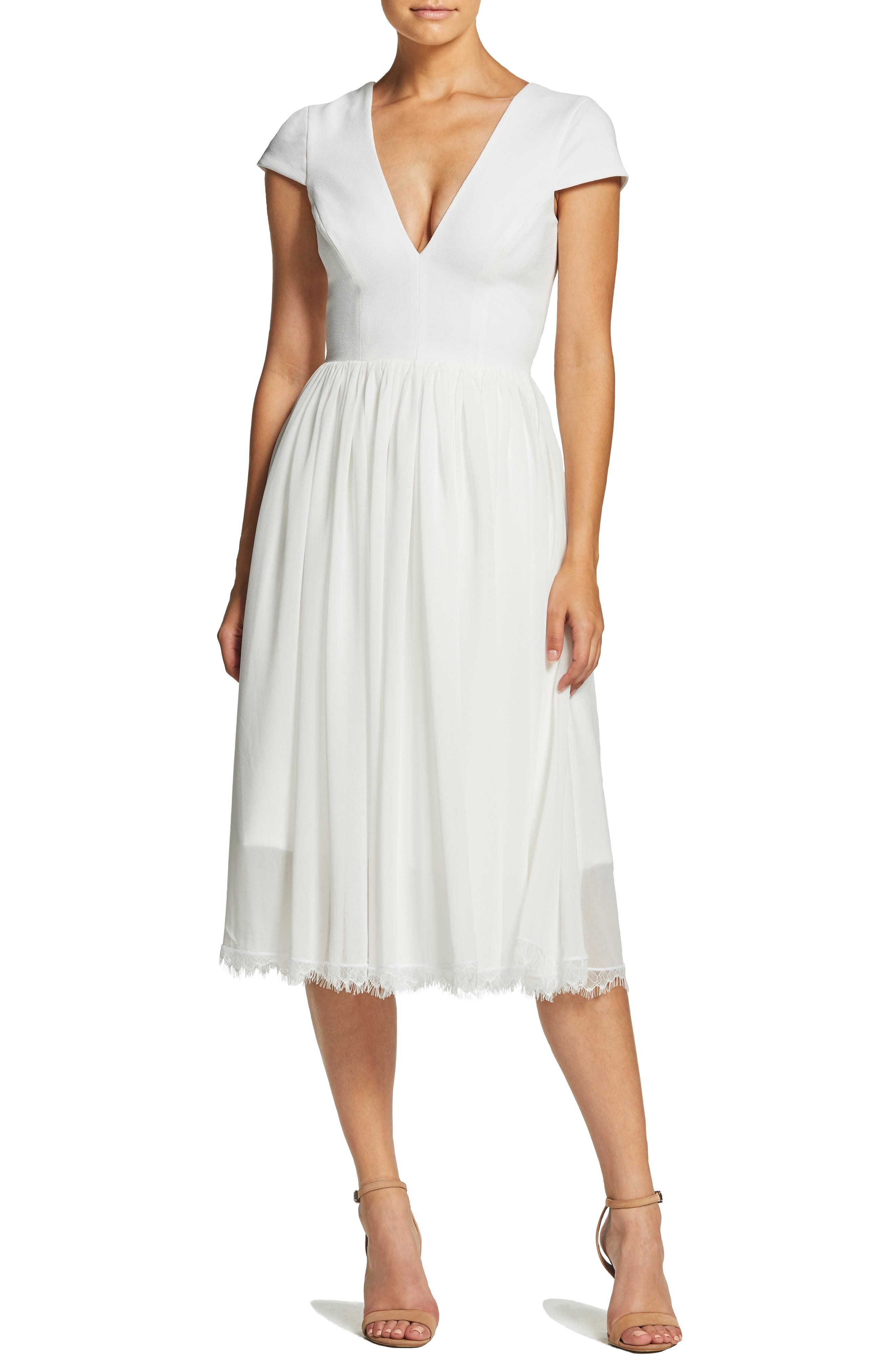 Dress The Population Corey Chiffon Fit & Flare Dress, Ivory