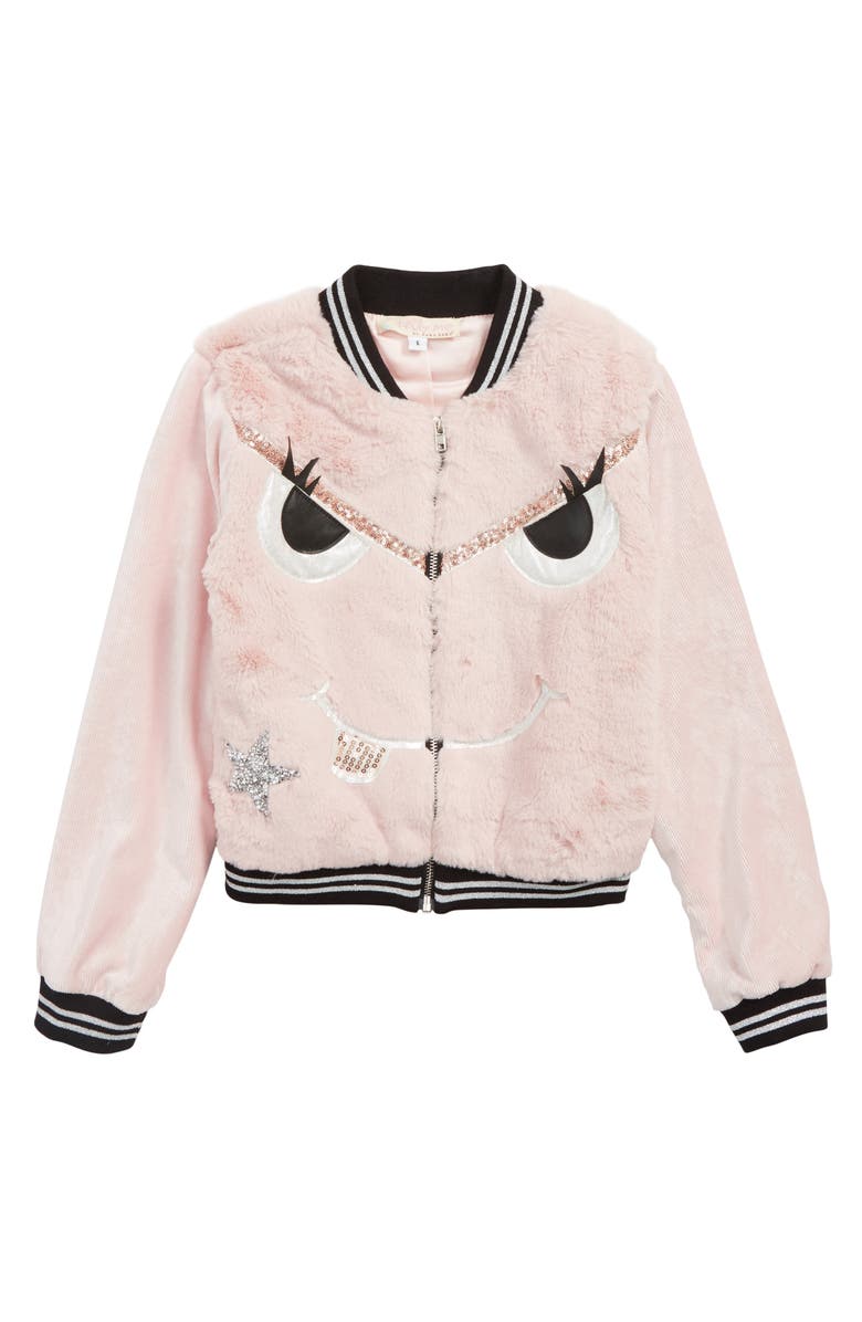 Monster Face Faux Fur Bomber Jacket