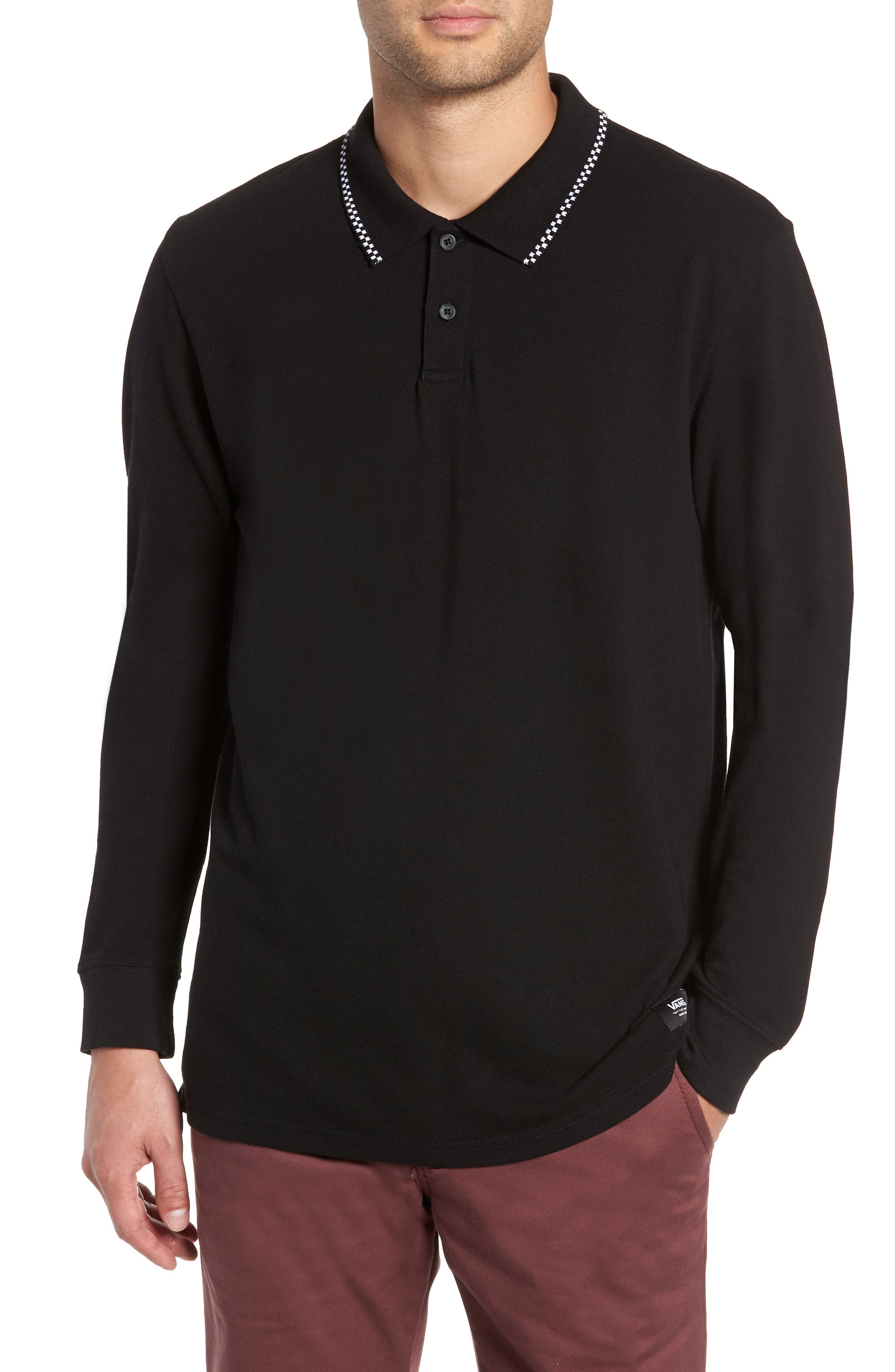 Vans Check Tip Long Sleeve Pique Polo, Black