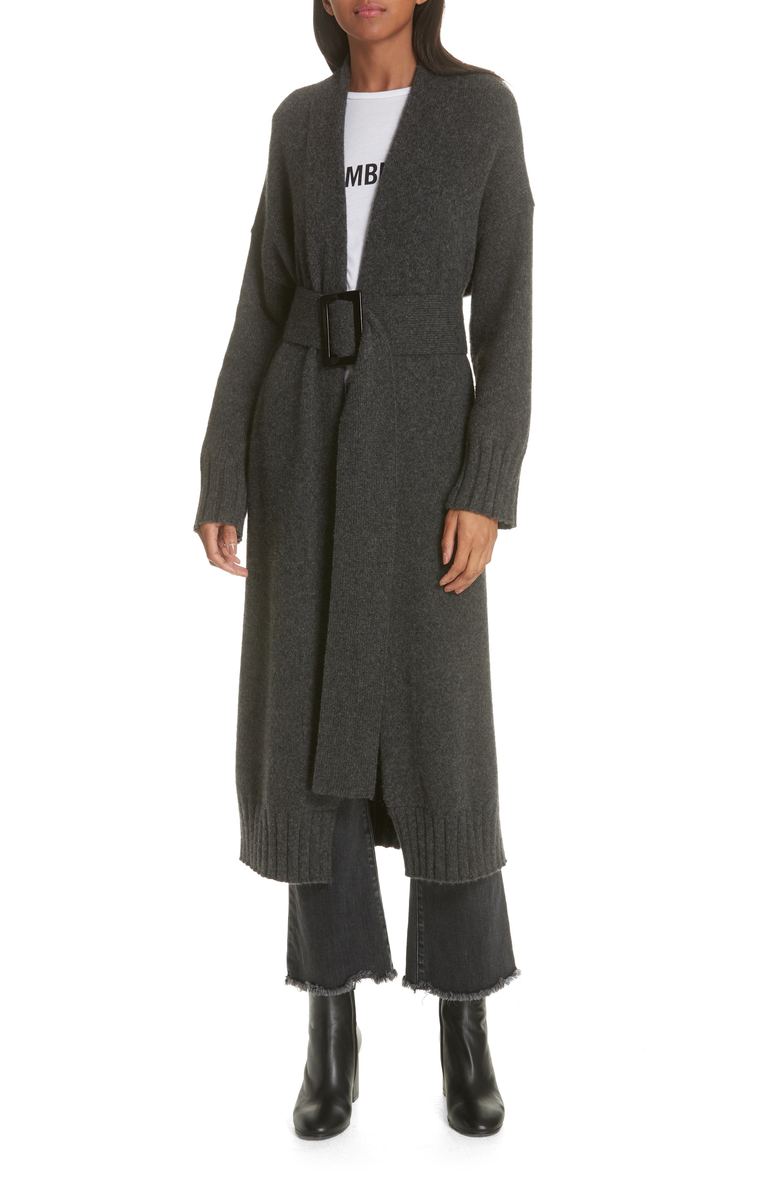 camel belted cardigan