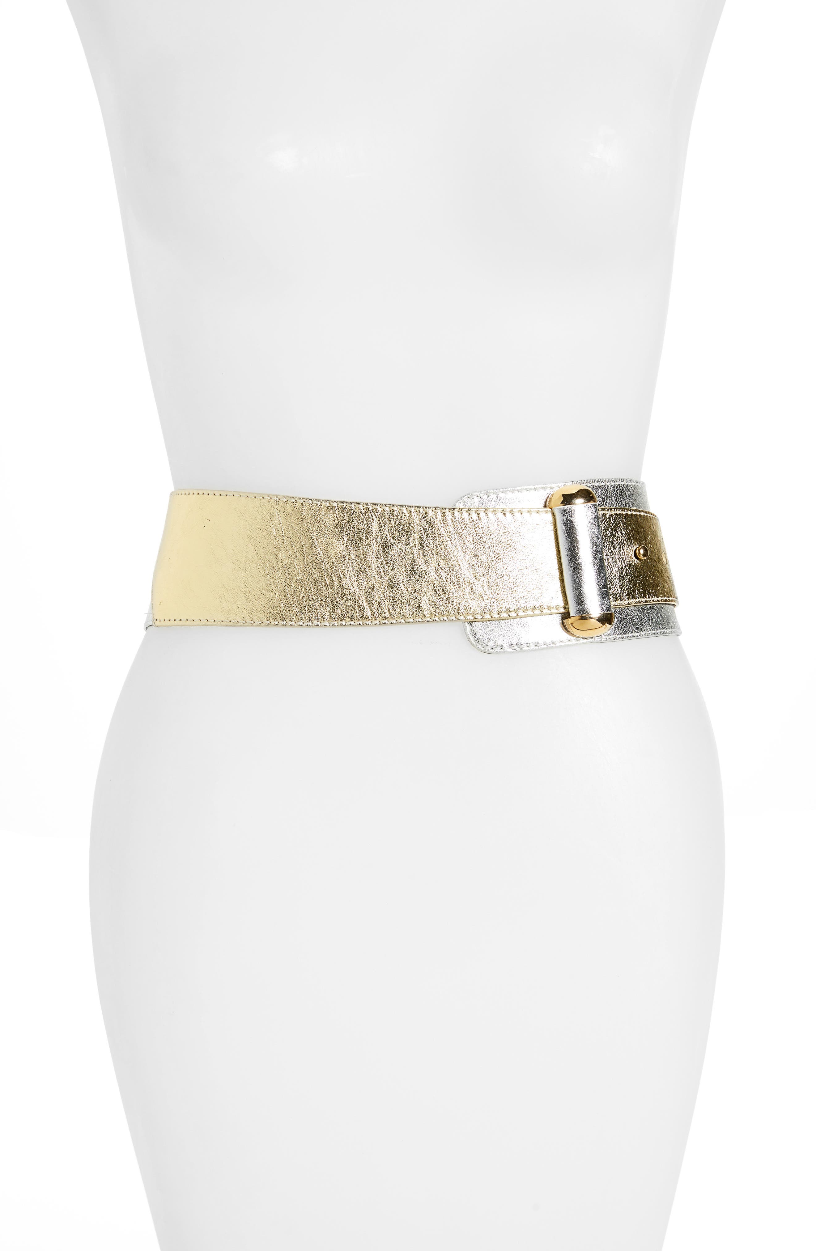 Raina Vixen Leather Belt, Metallic Silver/ Gold