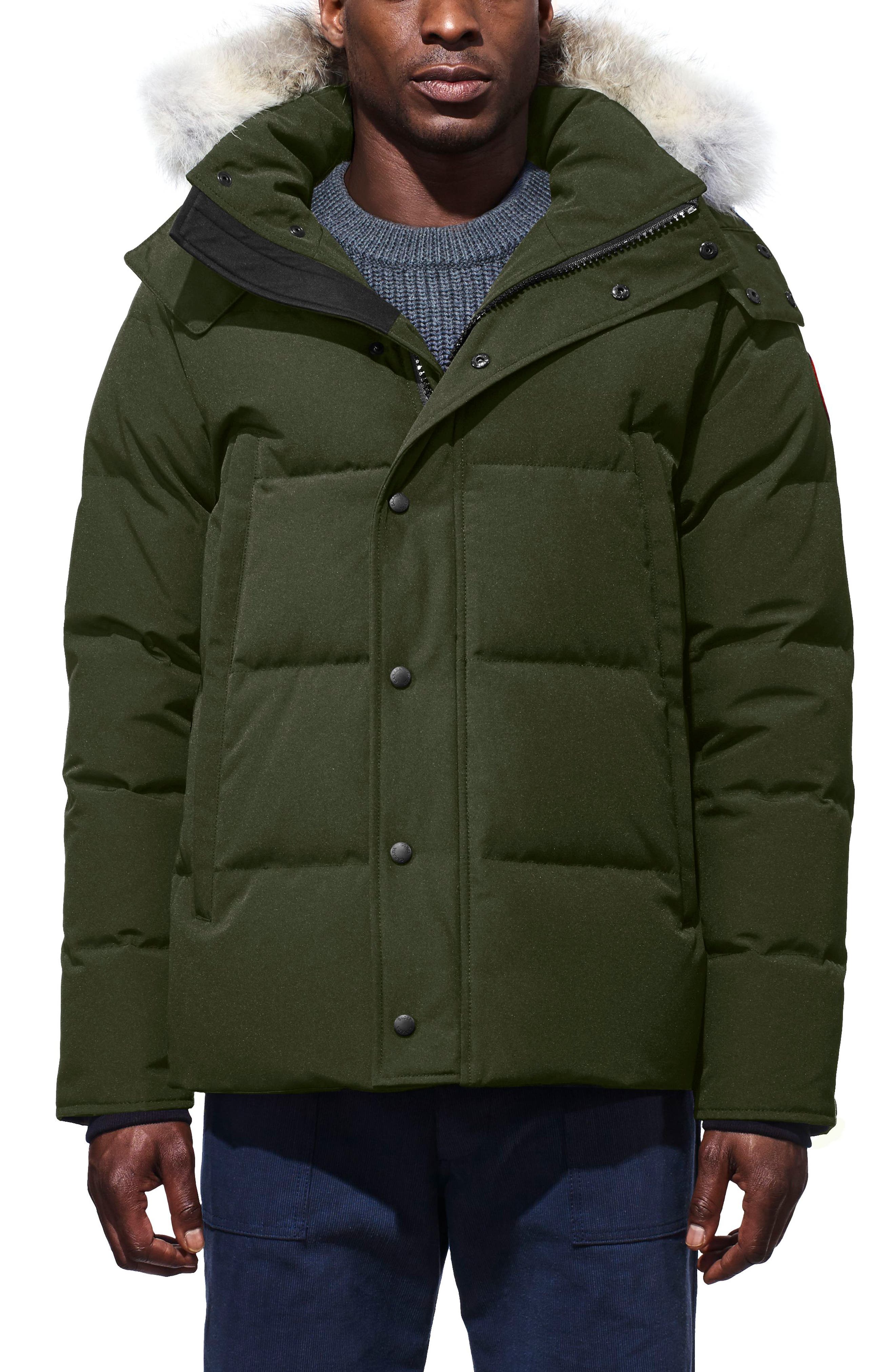 Canada Goose Wyndham Slim Fit Genuine Coyote Fur Trim Down Jacket, Green